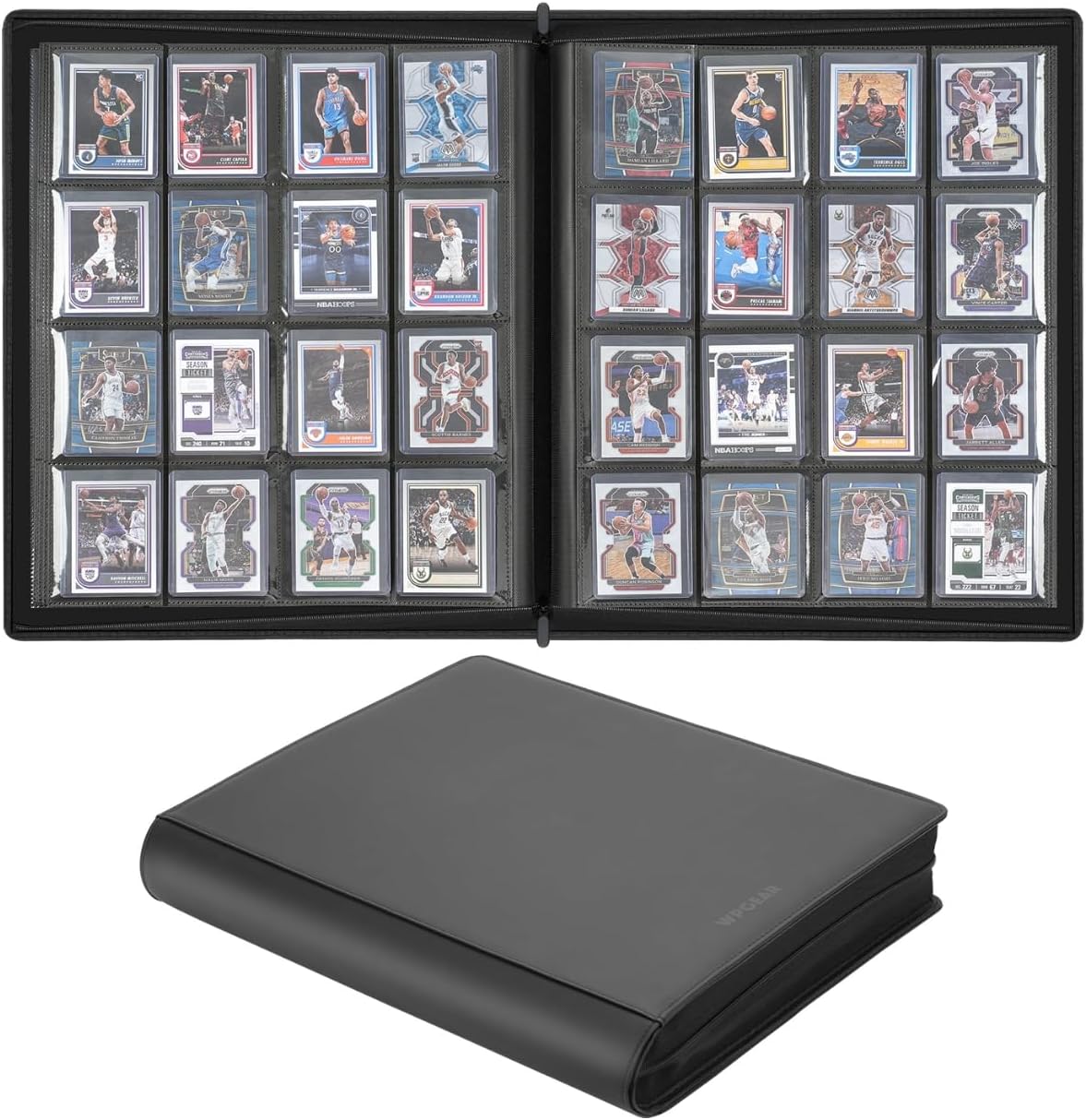 16-Pocket Toploader Binder, Holds 640 3"x 4" 35PT Toploaders, Protective and Display Zippered Album Comes with 20 Double Sided Pages for Trading Card and Sport Card with Card Holder - Black