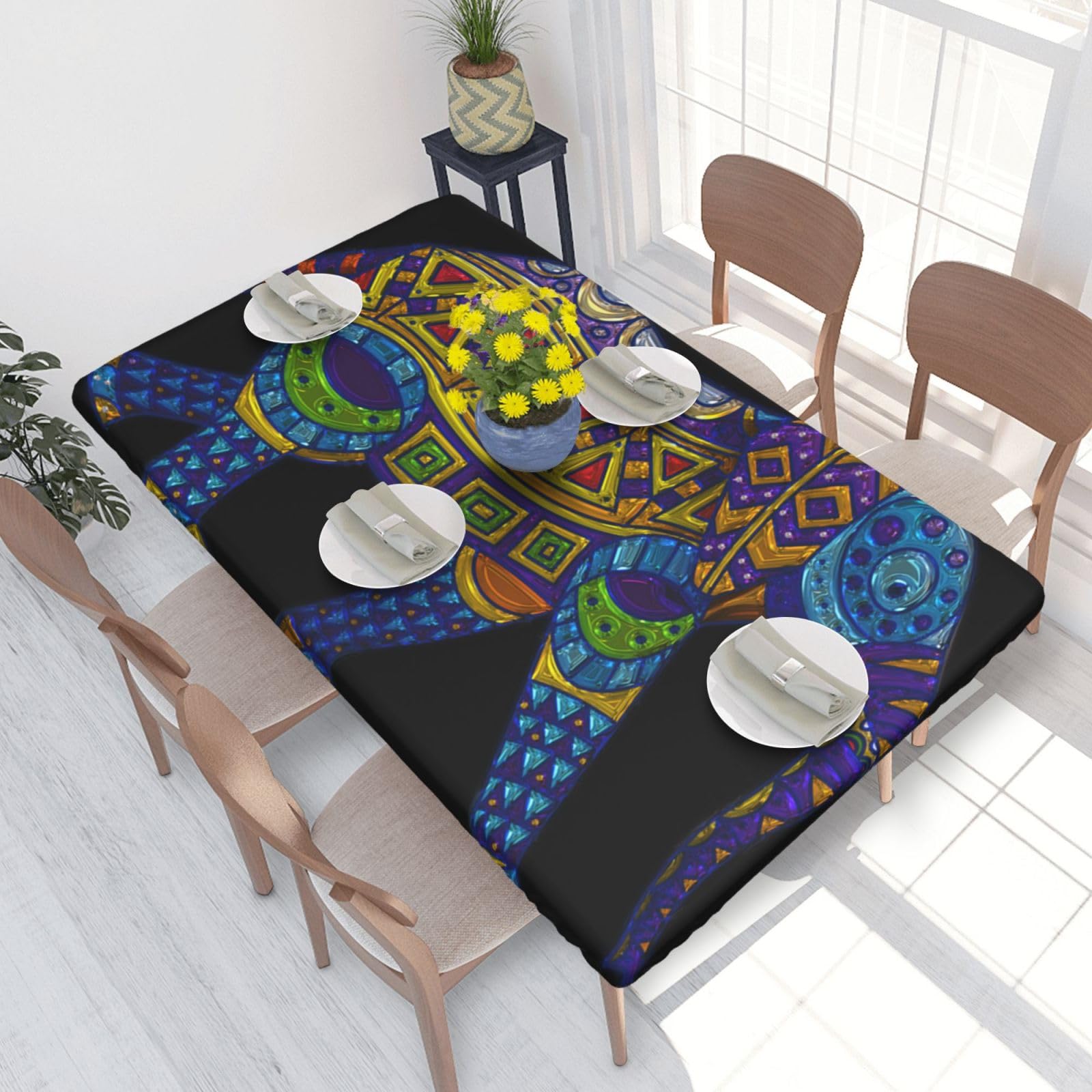 BNVSADC Colorful Elephant Printed 4FT Tablecloth 122x76 CM Polyester Kitchen Water Resistant Table Cloth Dining Table Decoration Table Covers