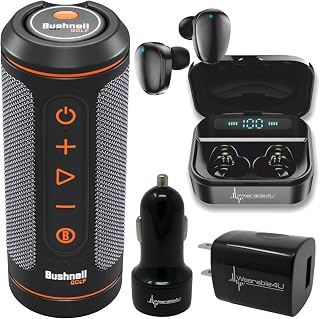 Wearable4U - Bushnell Wingman 2 GPS Golf Speaker with Black Earbuds - Wall/Car Adapters Bundle