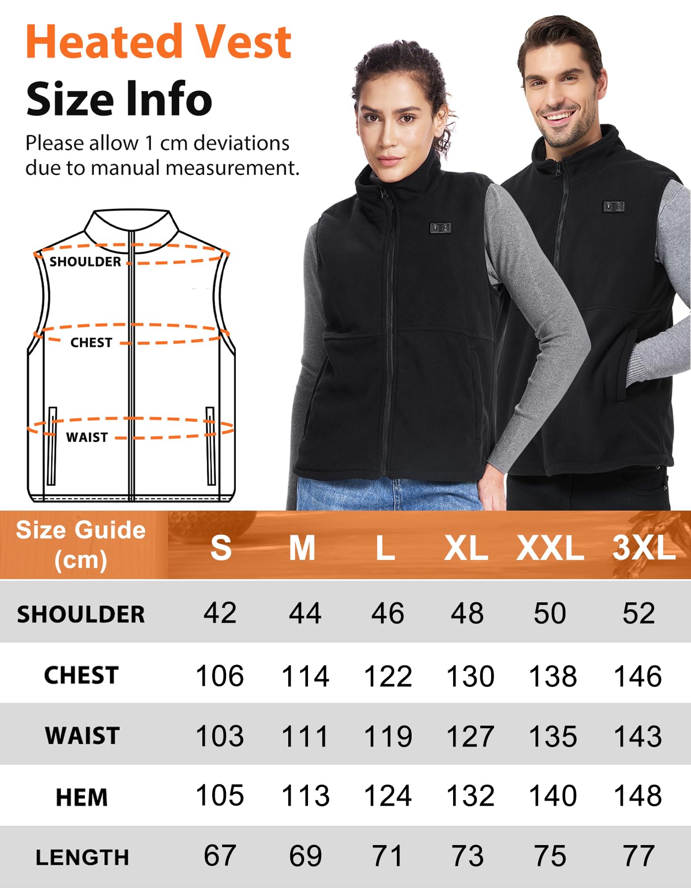 Loowoko chaleco calefactable Forro polar hombre mujer (sin bateria), ropa termico calefactable ligera, 3 niveles+6 zonas de calefacción