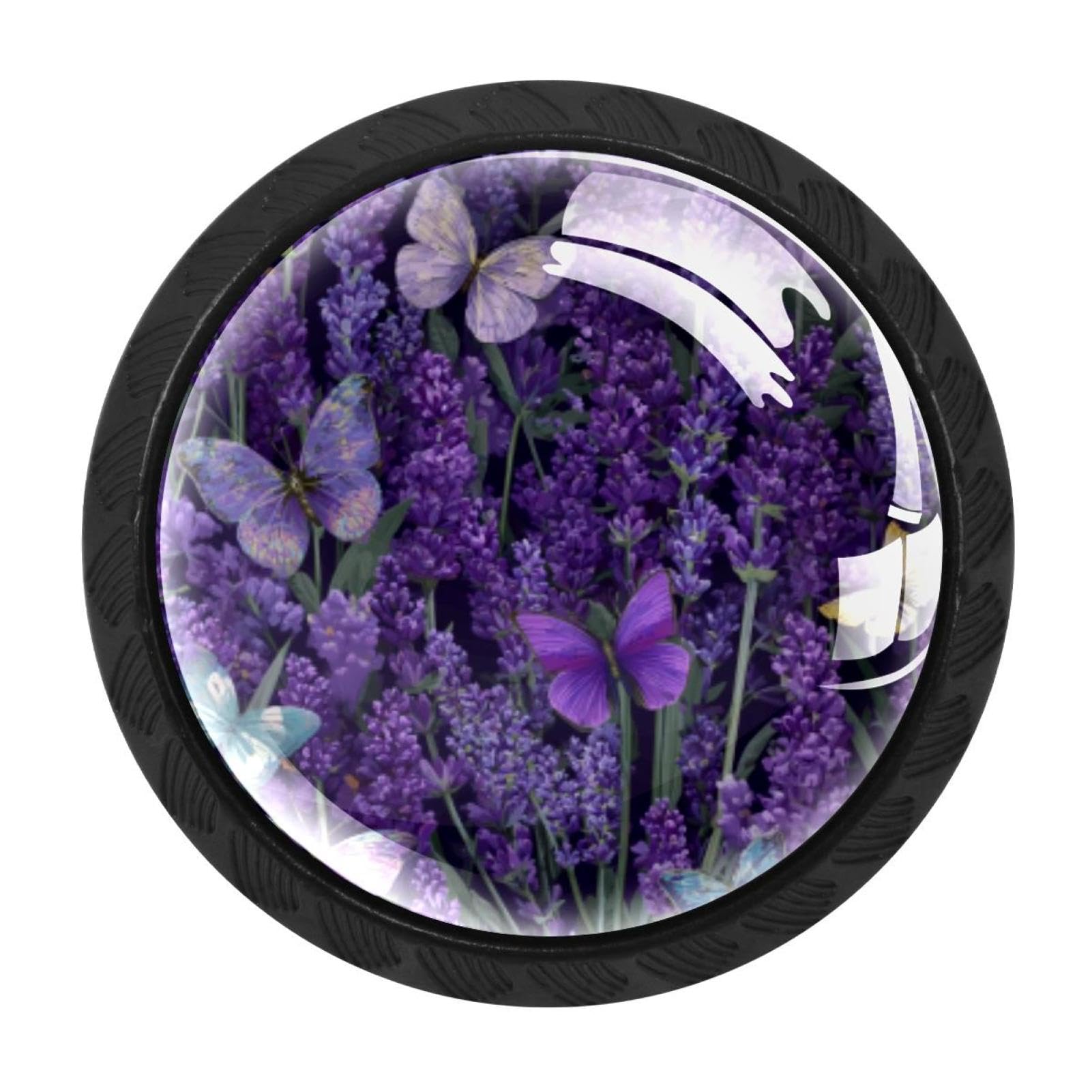 Chenzzzz Multicolored 19 4 Pack Cabinet Handles Black Lavender Butterfly Flowers Purple Floral (3) Cabinet Knobs Draw
