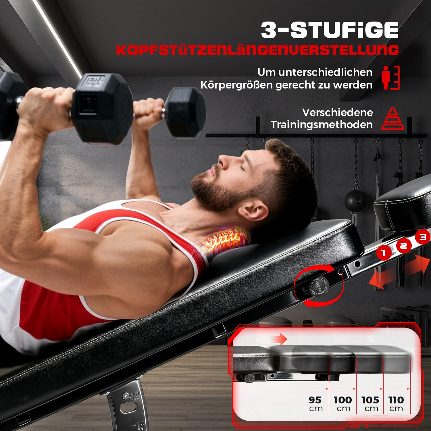 Banco de pesas ajustable, multifuncional para fitness en casa, capacidad de carga de 800 kg, banco de entrenamiento con respaldo ajustable de 14 posiciones, asiento ajustable de 7 posiciones