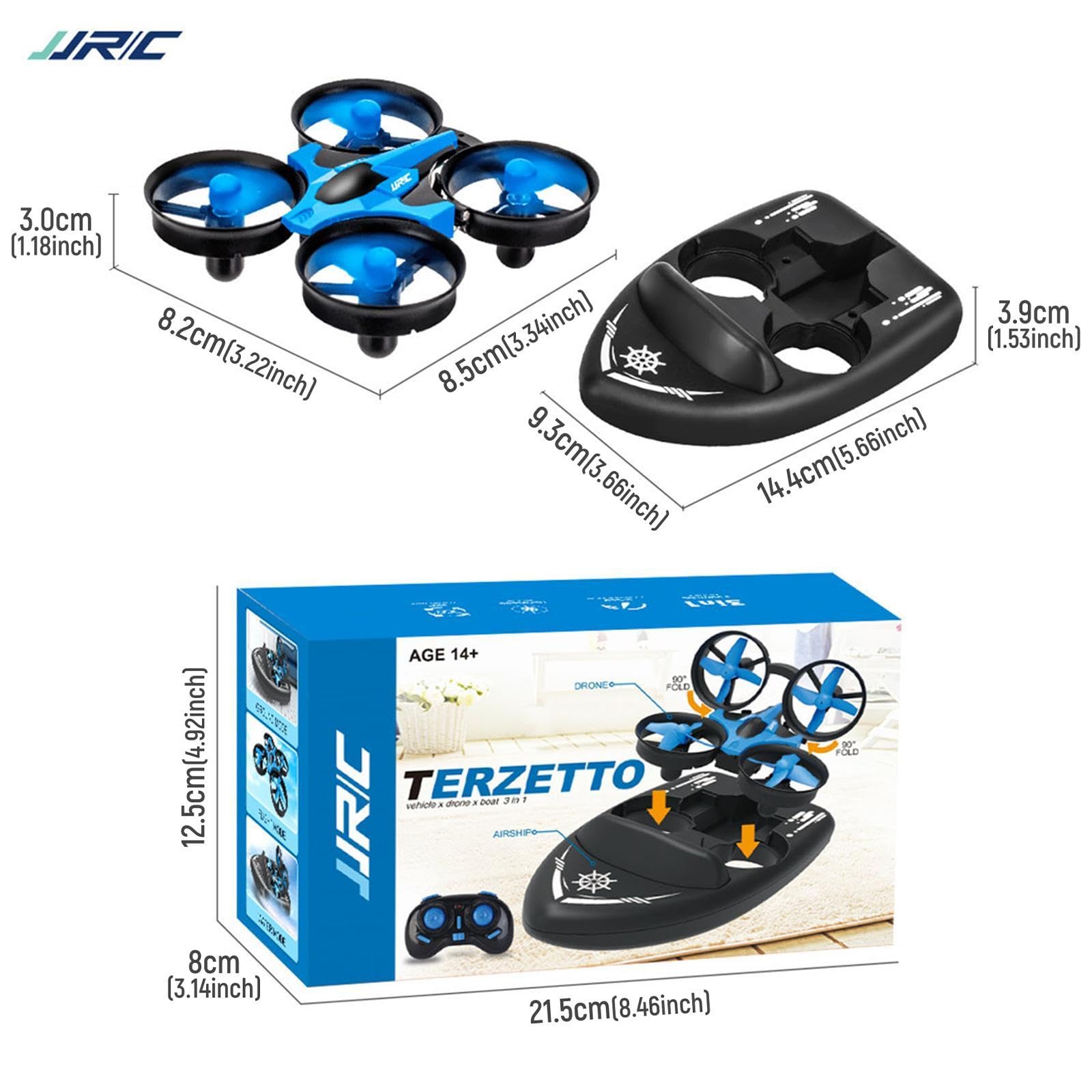 RC Quadcopter Coche Barco Teledirigido 3 en 1 con Modo Remoto Multifunción Plástico Resistente Adecuado para Niños