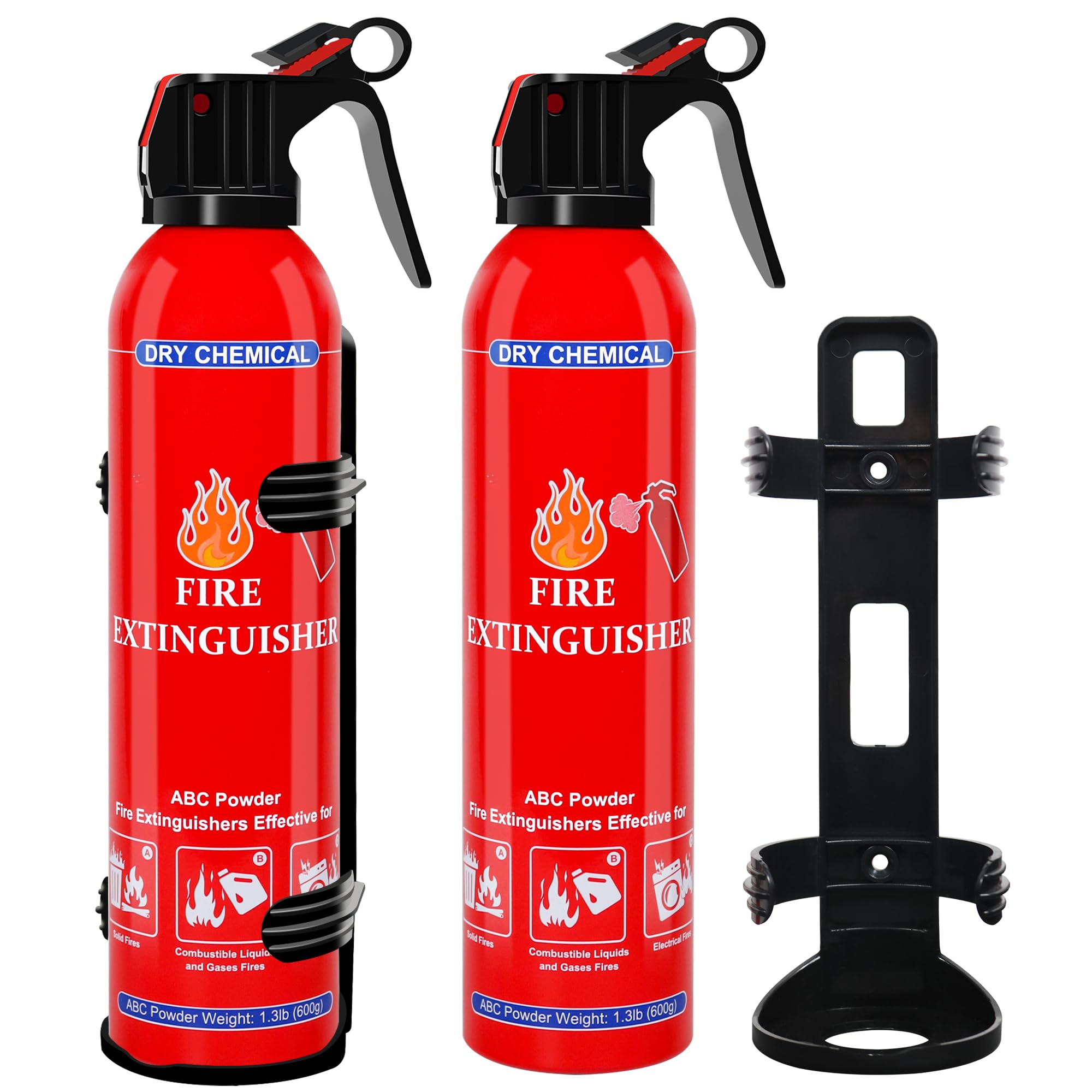 2 Pack ABC Dry Chemical Fire Extinguishers, Portable Dry Powder Fast-Acting Fire Extinguisher with Mount, Suitable for Home, Car, Boat, Truck, Electrical, Grease Fires