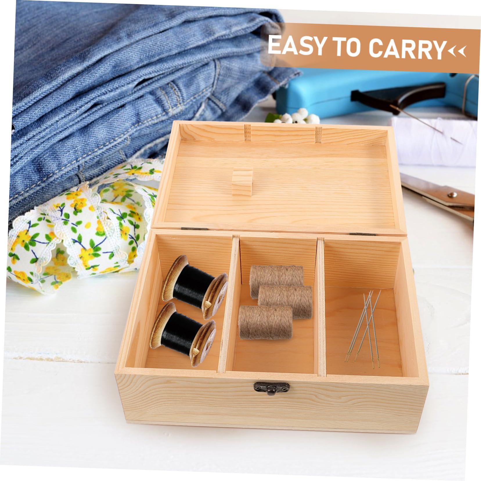 Scatola in Legno Porta Oggetti per Cucito, Organizer per Aghi Imbottitura; Custodia Sicura per Riporre Aghi e Accessori