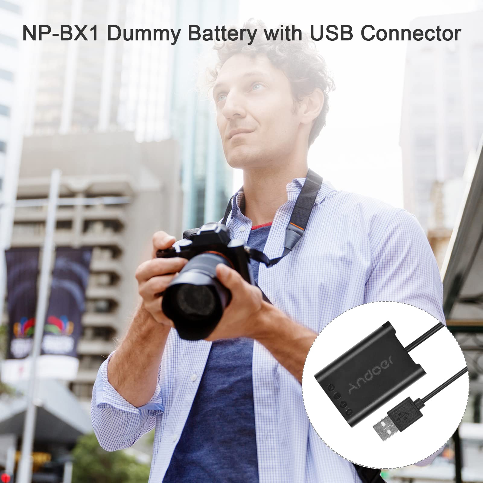 Andoer NP-BX1 Dummy Bateria DK-X1 z kablem przyłączeniowym USB do NPBX1 Dummy akcesoria do podłączenia baterii zamiennik dla Sony DSC-RX1/RX1R/RX100 II III IV V VI VII/M7 M6 M5/WX500 WX350 Aparaty