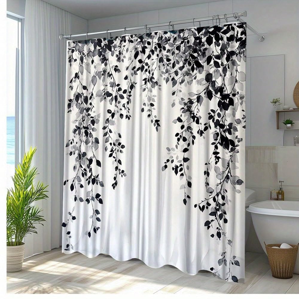 GLKSDLPO Stylish And Elegant Leaf Patterned Shower Curtain For Bathroom Decor Black and White Plants Leaves Bathroom Curtain(165x200cm/65x79in(WxH)