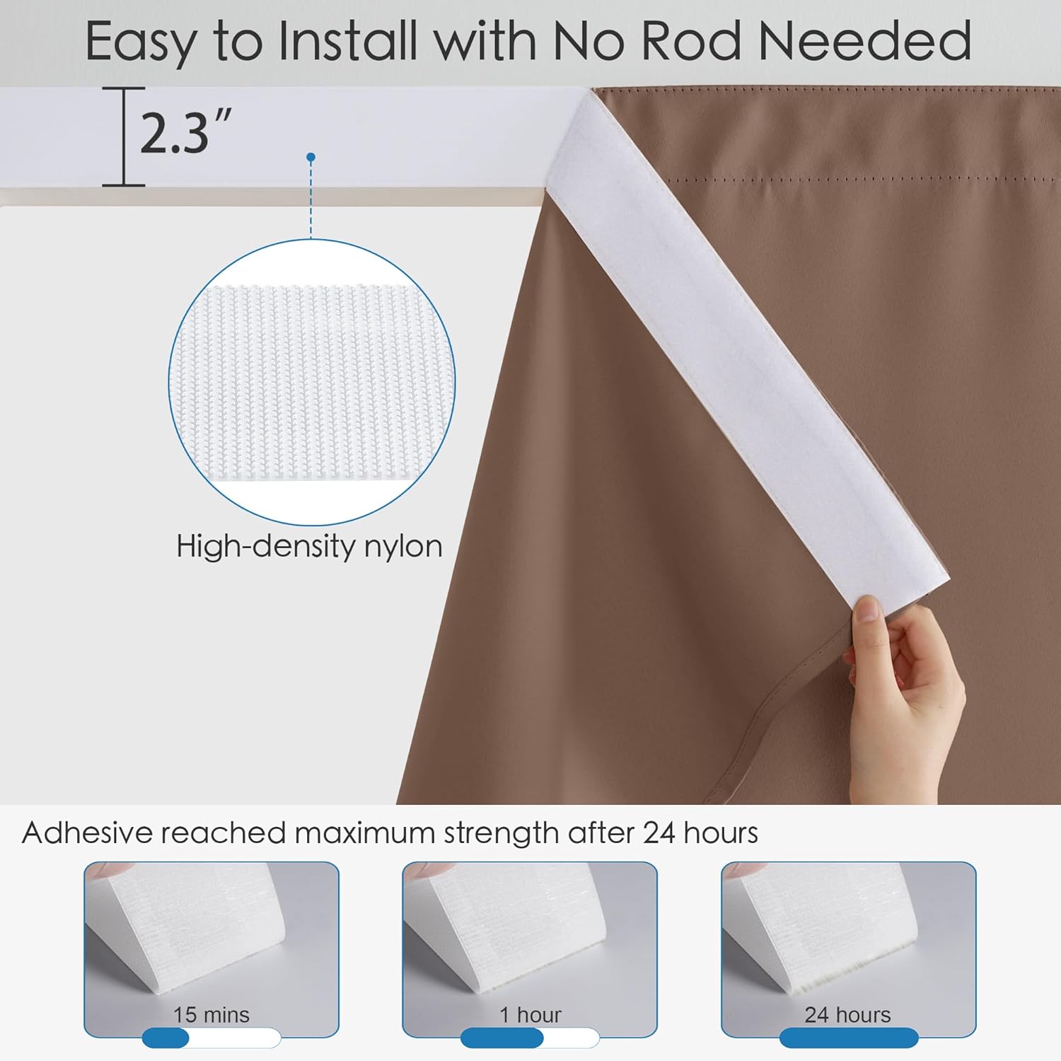 RYB HOME No-Rod Windproof Outdoor Curtains for Patio Waterproof with Adhesive Tape & Back Tab Bottom, Sun Blocking Privacy Curtains with Rope for Gazebo Porch Pergola, Mocha, W 52 x L 84, 2 Panels thumbnail