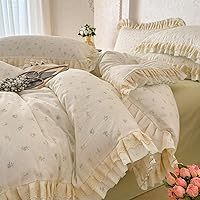 Vista 61 de VM VOUGEMARKET Linda funda de edredón de fresa tamaño matrimonial, juego de ropa de cama de frutas 3 piezas, funda de colcha de algodón color crema