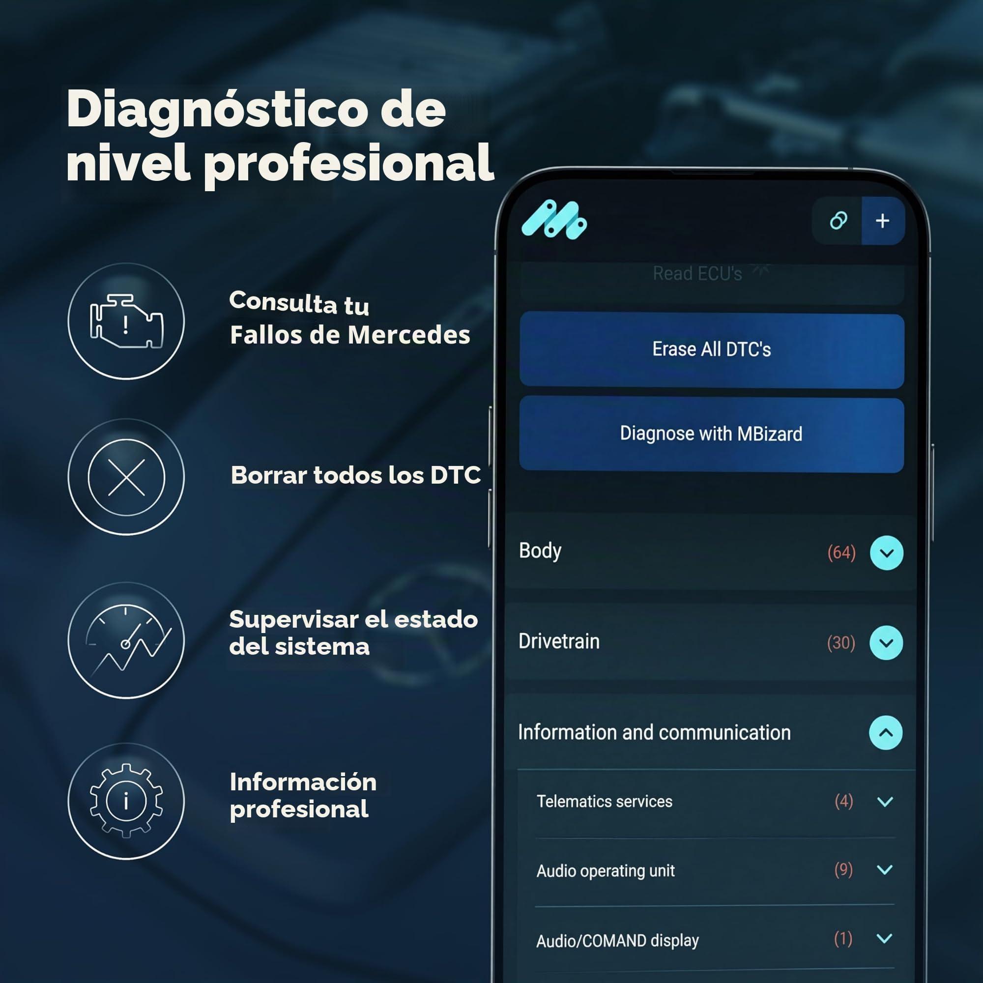 Escáner OBD2 Profesional MBito Bluetooth | Compatible con W204 W205 W212 W213 C117 X253 W166 | Diagnóstico y Codificación de Vehículos 2008-2024 | iOS Android