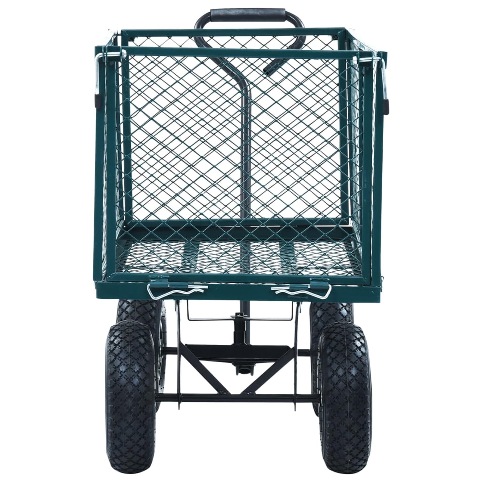 Homgoday Carretilla de Mano de Acero Resistente con Capacidad de 350 kg, Ruedas de Goma y Paneles Laterales Abiertos