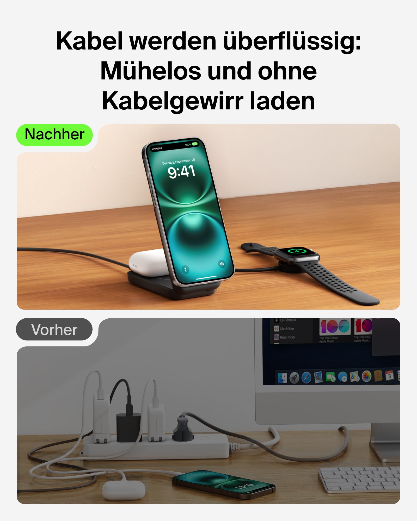 Belkin UltraCharge Qi 2.2 Ladestation 2 in 1, 25W, Ladegerät MagSafe Kompatibel, Induktive Ladestation für iPhone 17, iPhone Air, AirPods, Pixelsnap, mit USB-C-Anschluss, 45-W-Adapter – Schwarz