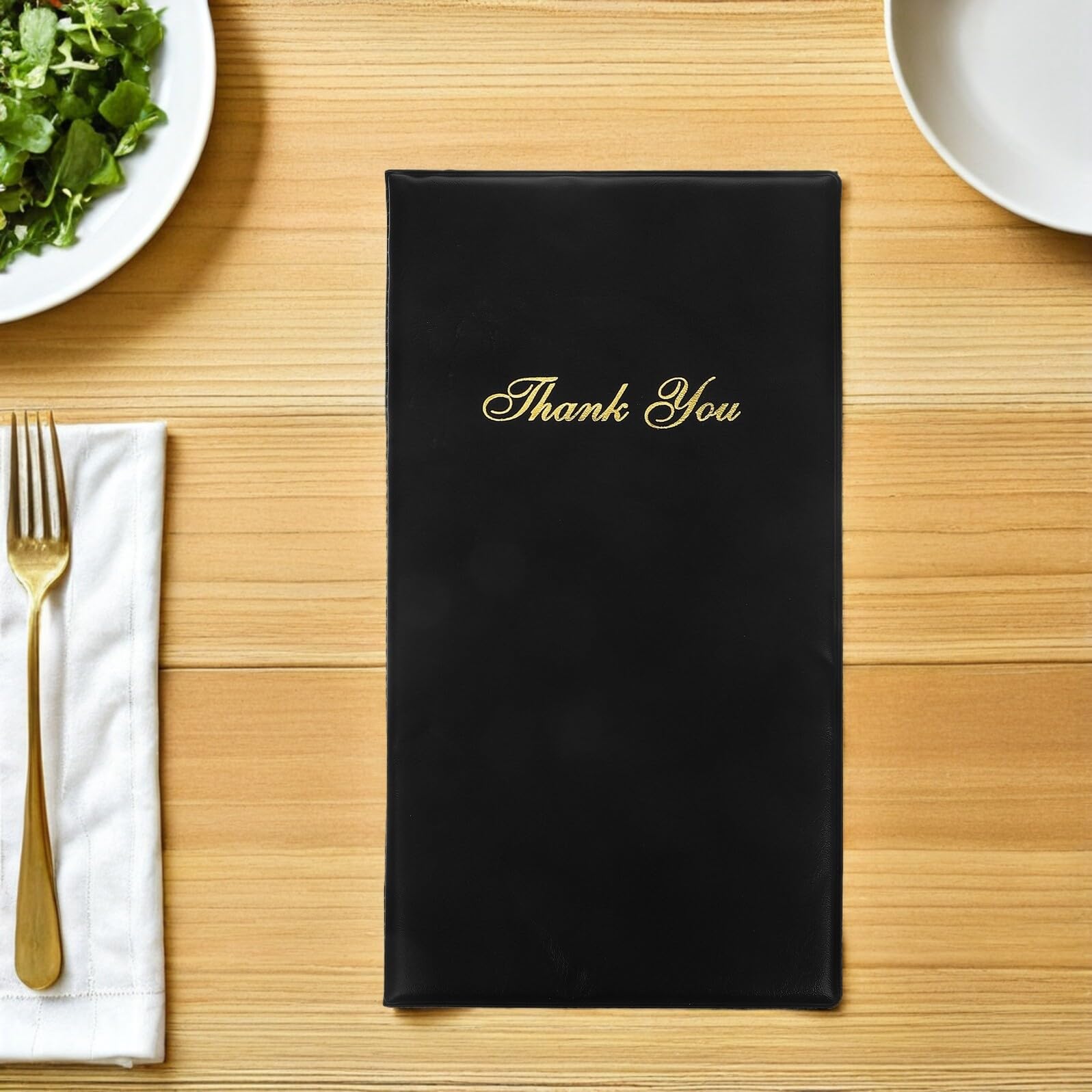 GALPADA 4 Pezzi Set da 4 Porta-conto per Ristorante 28x25,5 Cm in Materiale Resistente, Porta Ricevute e Portamenù Nero con Scritta Dorata Grazie", per Camerieri e Servizio Clienti in Bar
