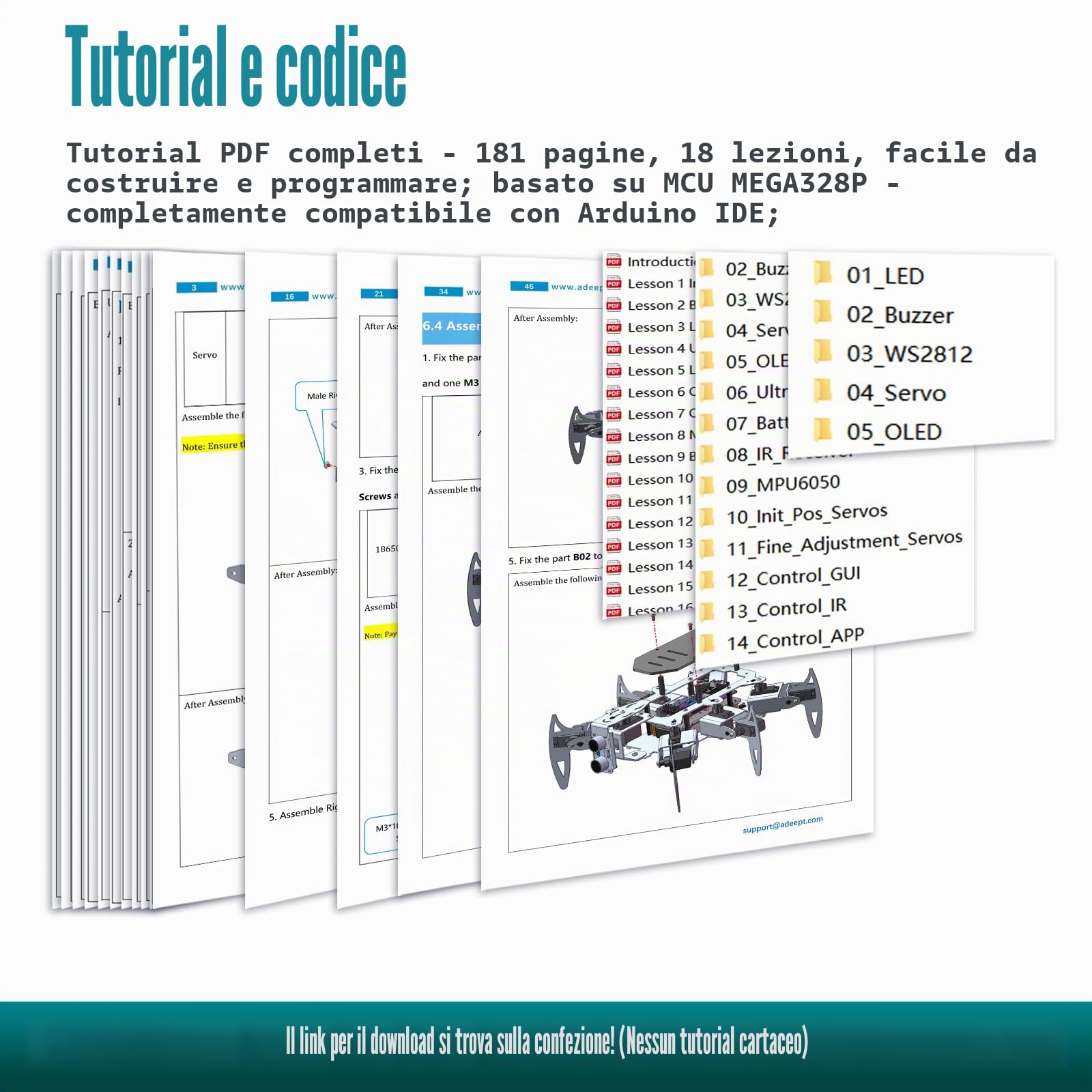 Adeept Ultimate Hexapod Spider Robot Kit, corpo in metallo, programmazione Arduino, telecomando WiFi/IR con display OLED, Python/APP, kit robotica educativa STEM per adulti e ragazzi con manuale PDF