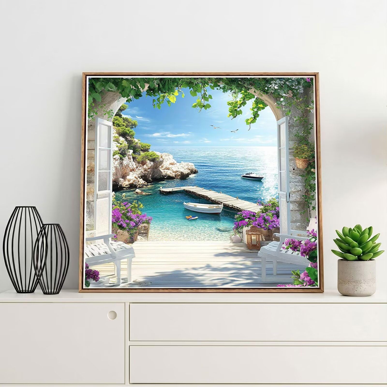 Diamond Painting Adulti, Paesaggio Diamond Painting Kit Completo, 5D Pittura Diamante Bambini Attività Manuale Creativa e Idea Regalo, Diamantini Crystal Art Tela Fai Da Te Kit 80x80cm Mare FX#241