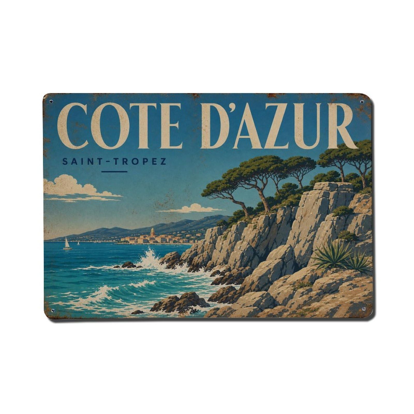 Fyrn Style Metal Tin Sign Vintage Travel Coastal Cliffs France Rocky Shoreline