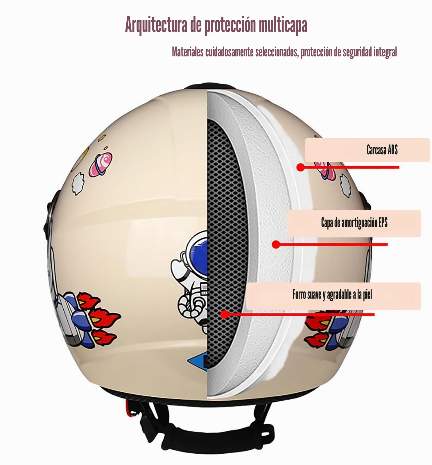 Casco De Motocicleta Abierto para Niños De 3 A 12 Años, Homologado Según La Norma ECE 22.06, para Scooter Infantil Y Moto