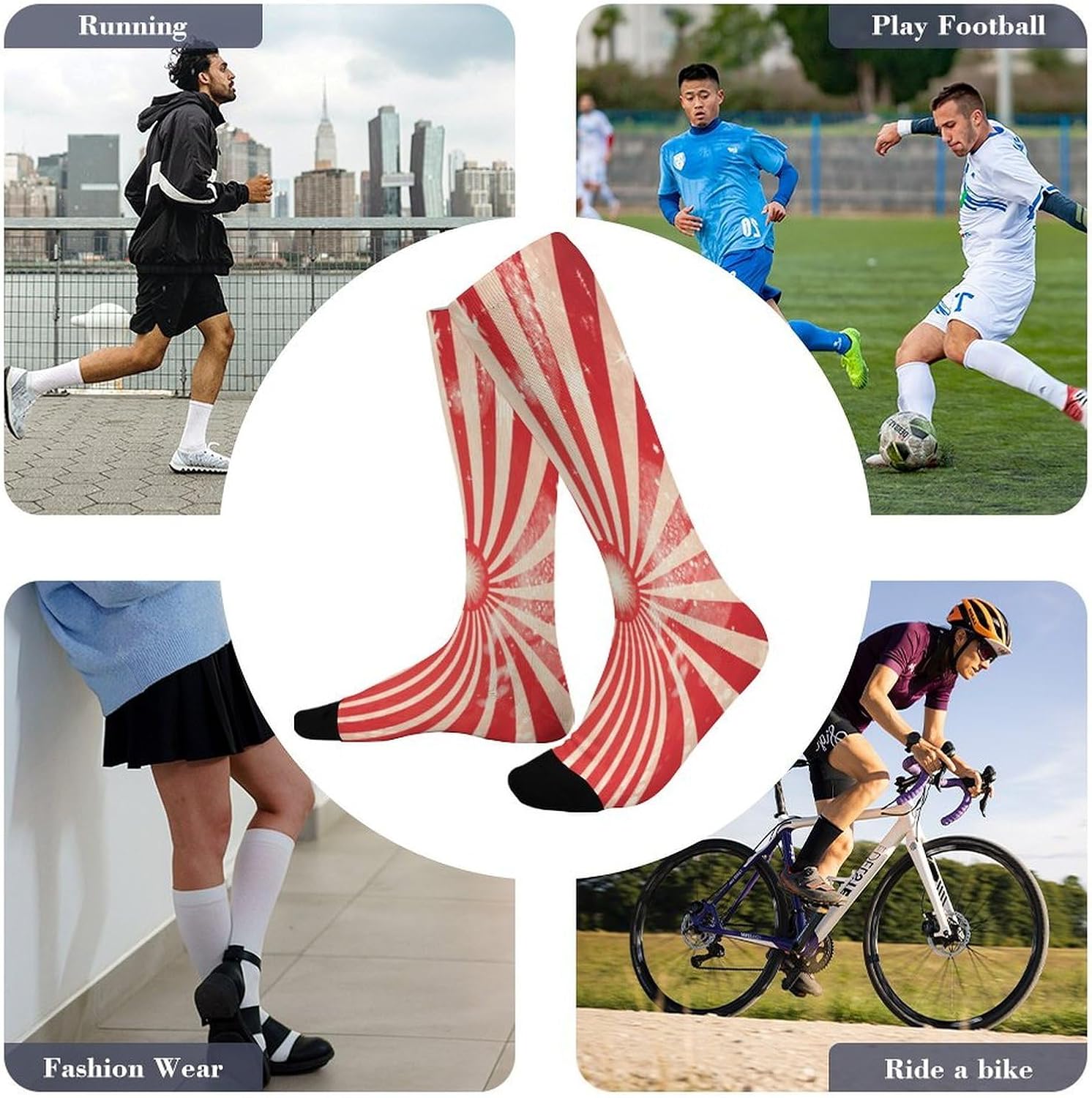 Sparkling Red Stripes Knee High Soccer Socks Moisture Wicking
