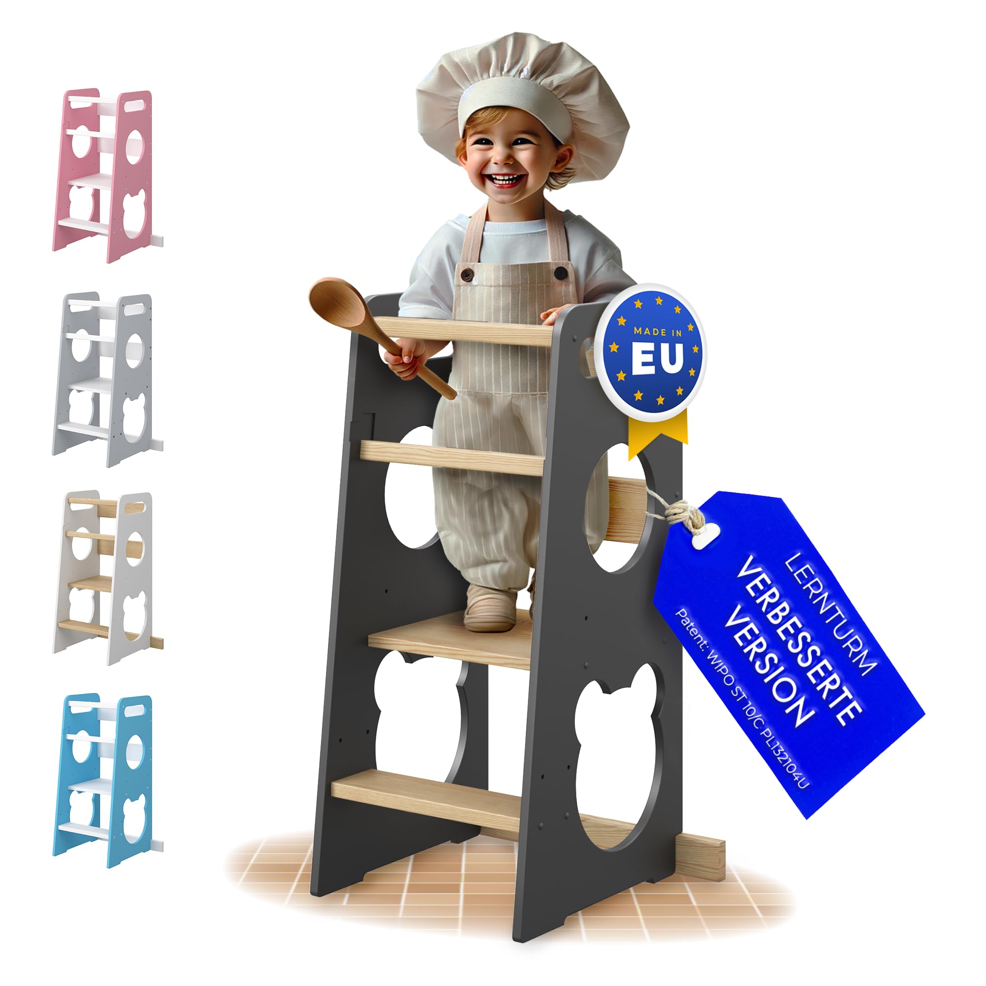 Lernturm für Kinder - Stylisch Mit Kippschutz und Höhenverstellbar - Montessori Küchenhelfer und Learning Tower | Ab 1 Jahr | Little Helper