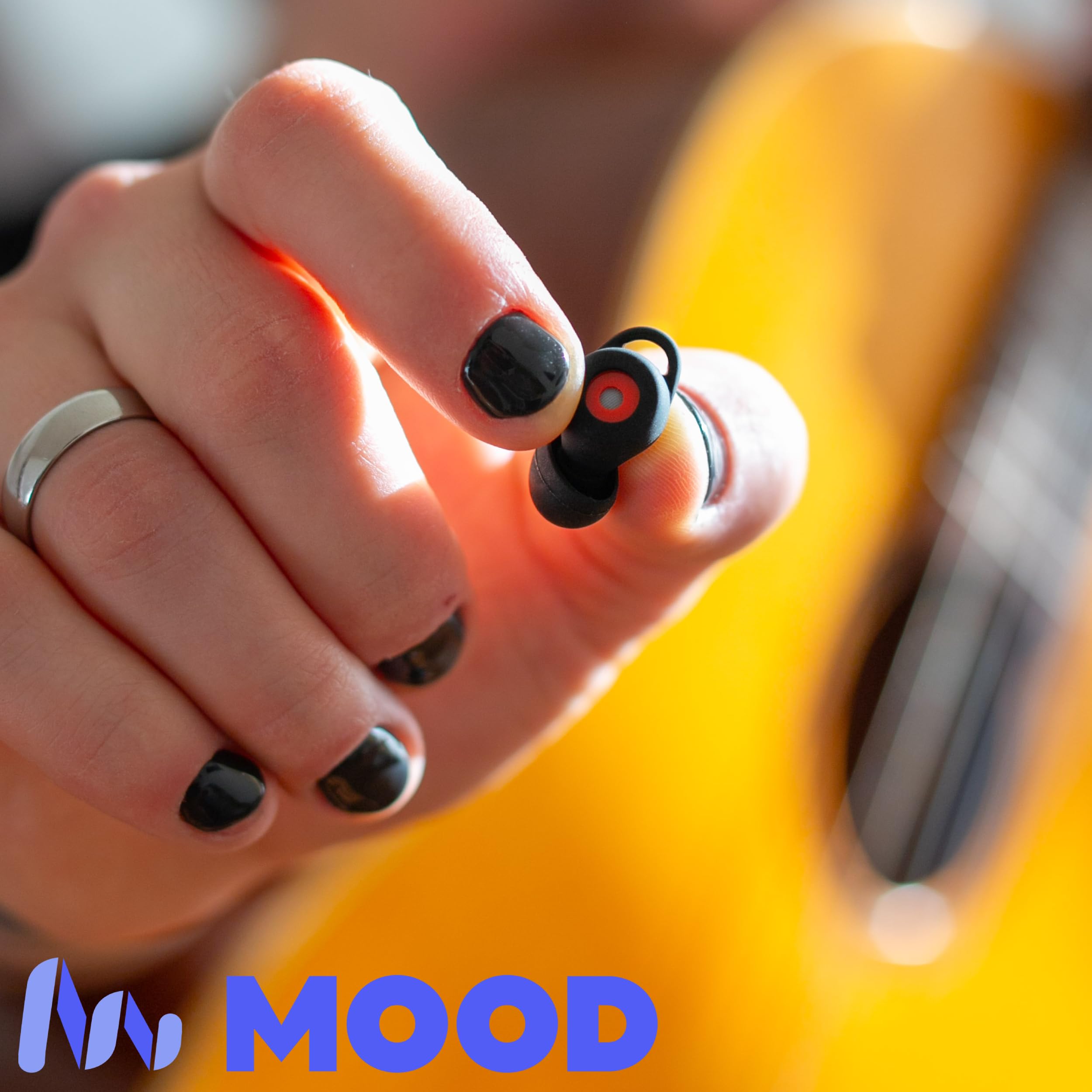 MOOD Tapones para conciertos y dj: Reducción del ruido de 23 dB (SNR) - Disminuyen la intensidad del sonido sin perder claridad - Marca española con diseño exclusivo - Happy Black