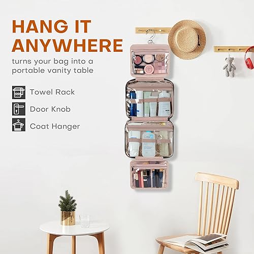 Miniatura 5 de BAFAMYE Neceser de viaje para mujer, resistente al agua, bolsa de cosméticos para maquillaje, contenedor de tamaño completo con gancho para colgar