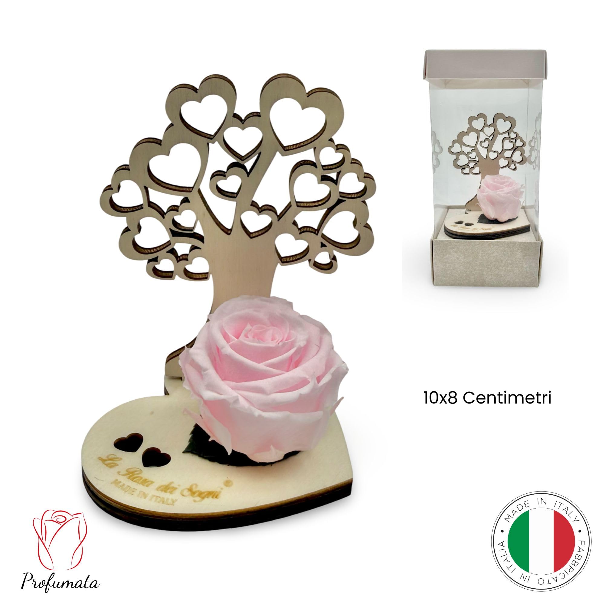 Rosa Stabilizzata con Albero della Vita in Legno – Fiore Naturale a Lunga Durata, Intaglio Laser e Scatola Elegante – Idea Regalo Simbolica Made in Italy (Rosa)