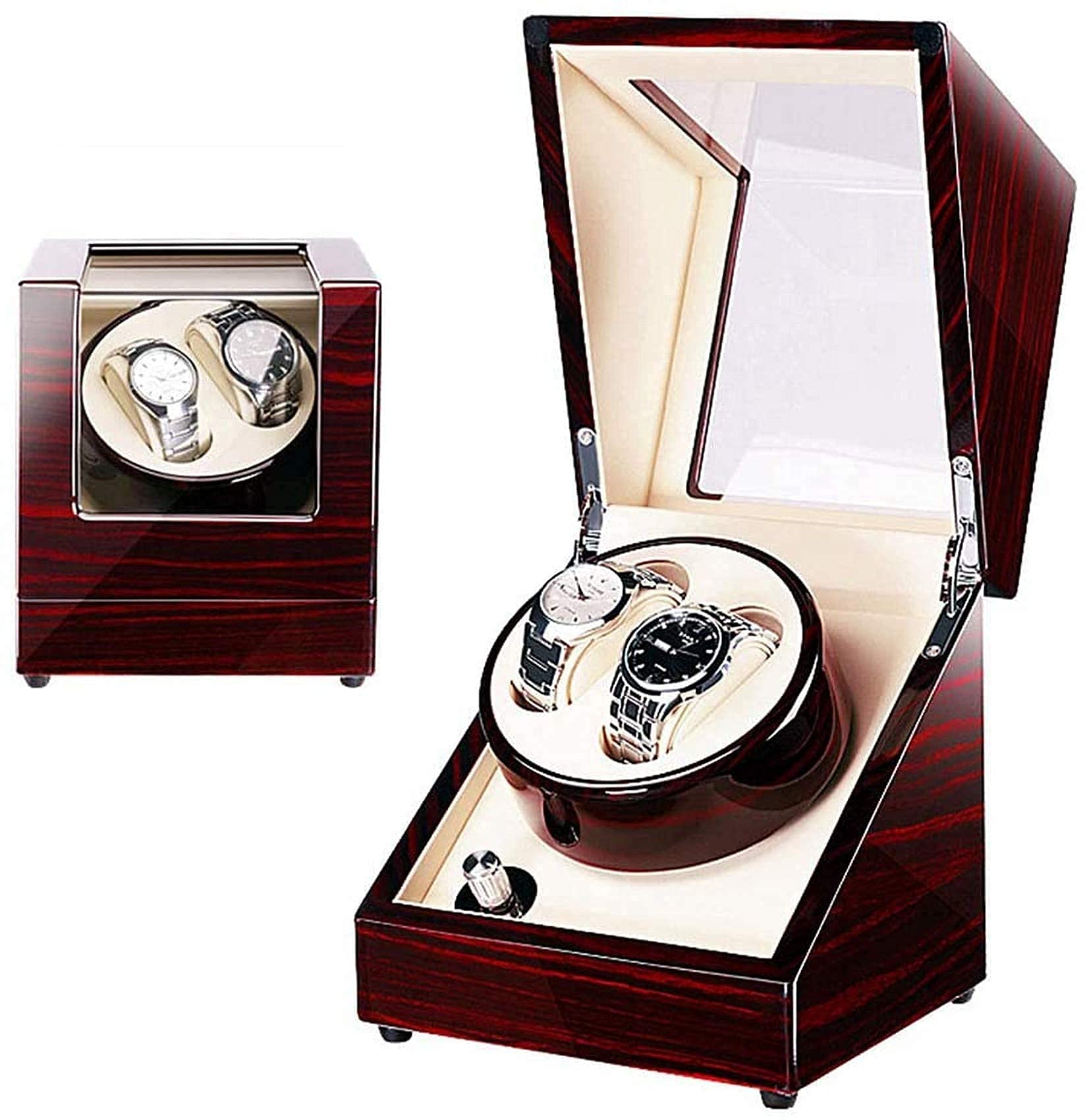 OLSKFUH Automatic Watch Winder Box Double Automatic Watch Winder With 5 Rotation Modes And Quiet Motor Wristwatch Winding Box Storage Case Piano Paint Great Gift_White Watch Wind,Red_white