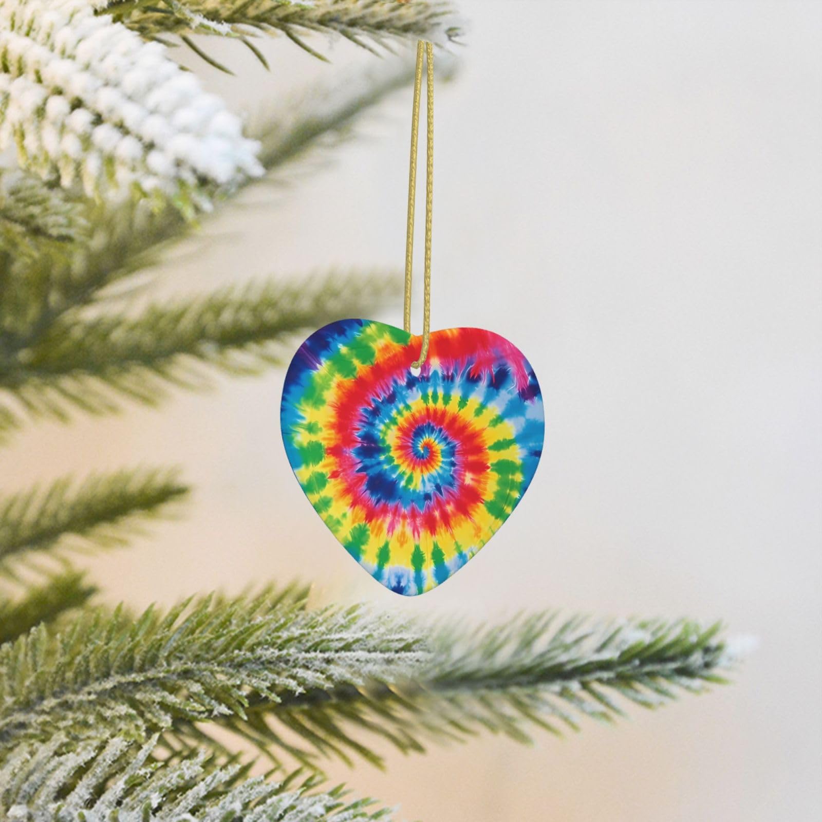 2025 Christmas Tree Decoration Hanging Heart Ornament tie dye Rainbow Ceramic Ornaments Christmas Tree Decorations Round Pendants for Xmas Tree Winter New Year Party Supplies