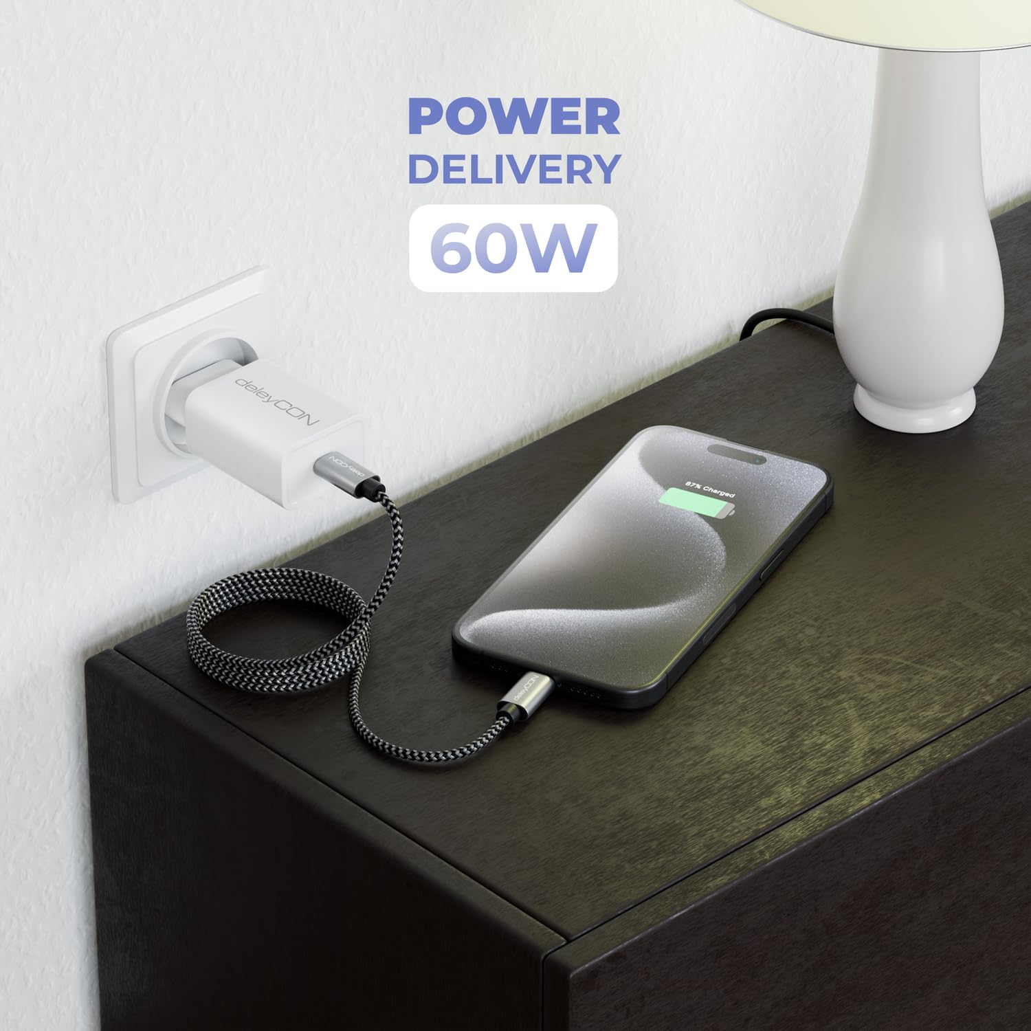 deleyCON Cavo USB C SET PD3.0 (60W Ricarica Rapida) 1x 0,5m 1x 1m 1x 2m Cavo di Ricarica USB-C a USB-C per iPhone 16 15 Pro Max Samsung Galaxy S24 S23 S22 Pixel iPad Pro MacBook Air Tablets Switch PS5