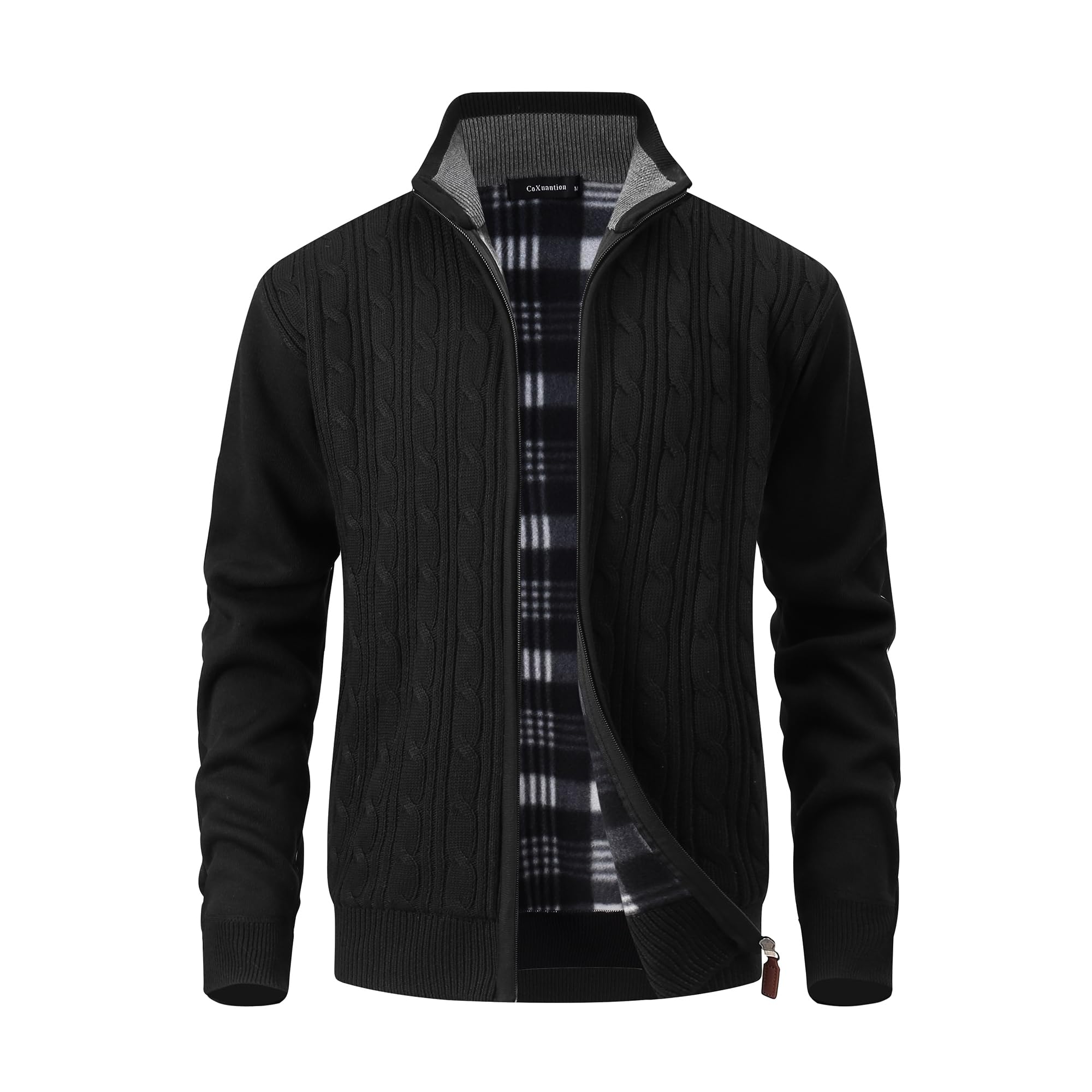 Cárdigan para Hombre Cuello Alto Cremallera Forro Polar Chaqueta Invierno Punto Fino