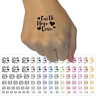 Faith Hope Love with Hearts Temporary Tattoo Water Resistant Fake Body Art Set Collection - Light Pink (One Sheet)