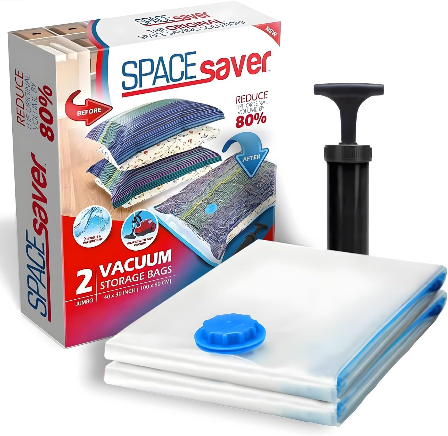 Spacesaver Vacuum Storage Bags - Clothes Storage Bag Vacuum Pack - Space Saver Vacuum Storage Bags for Clothes Storage, Vacuum Bags for Bedding - Vacuum Bags for Clothes - with Pump (JUMBO 2-Pack)
