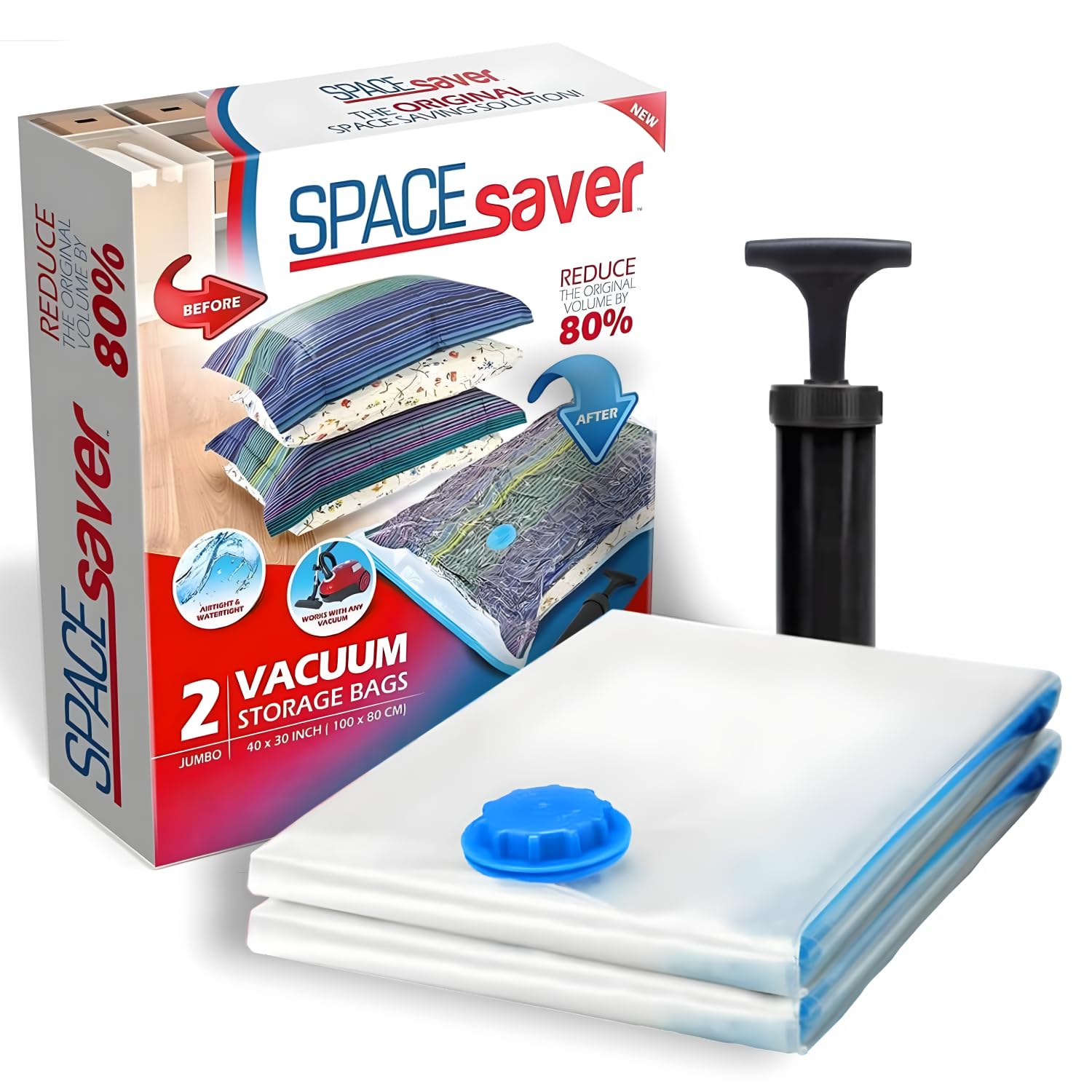 Spacesaver Vacuum Storage Bags - Clothes Storage Bag Vacuum Pack - Space Saver Vacuum Storage Bags for Clothes Storage, Vacuum Bags for Bedding - Vacuum Bags for Clothes - with Pump (JUMBO 2-Pack)