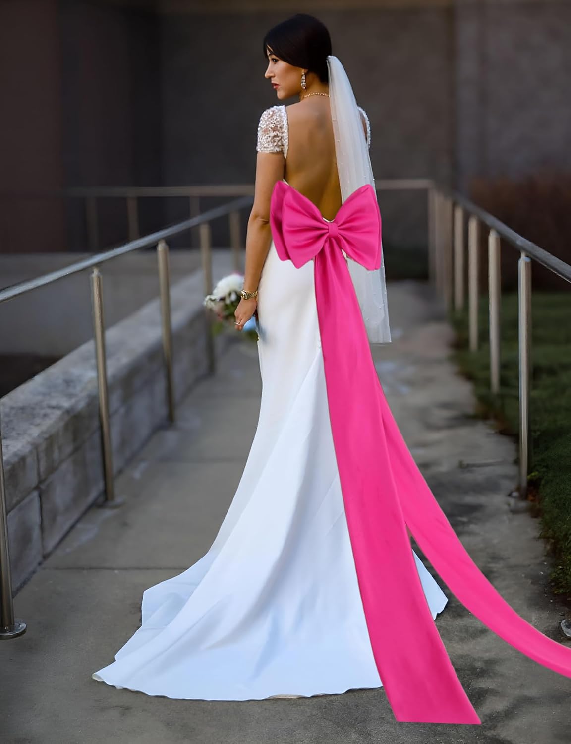 Satin Big Bows for Women Detachable Bow Belt Removable Large Bow Train for Wedding Dress Bridal Accessories