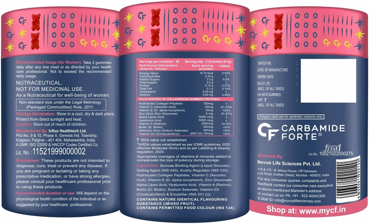 Carbamide Forte Collagen & Biotin Nutraceutical Gummies - Mixed Fruit Flavour