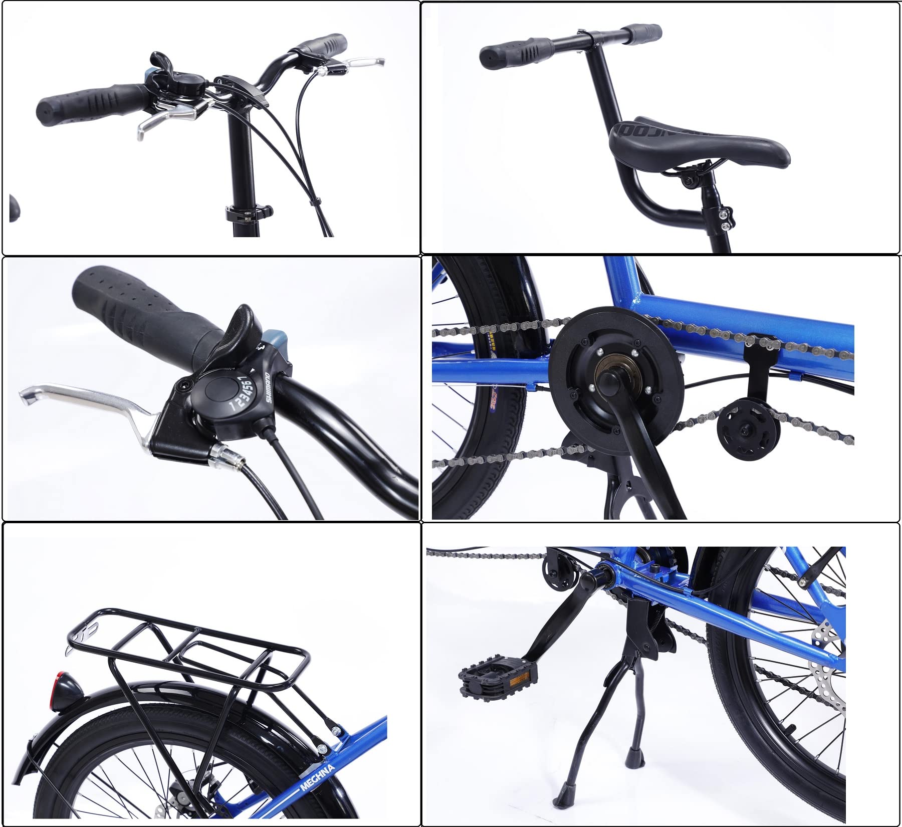 Bici Tandem Pieghevole Classico - Città in Tandem Pieghevole, Bici da Spiaggia per Adulti, 7 Velocità Regolabili, 3 Posti, Arancione