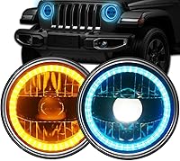 Vista 1 de Sinoparcel Conjunto de Faros Delanteros Redondos de 7 Pulgadas con Anillo Halo DRL/Señal de Giro, Faros LED de Haz Sellado H6024 6024, Reemplazo Más