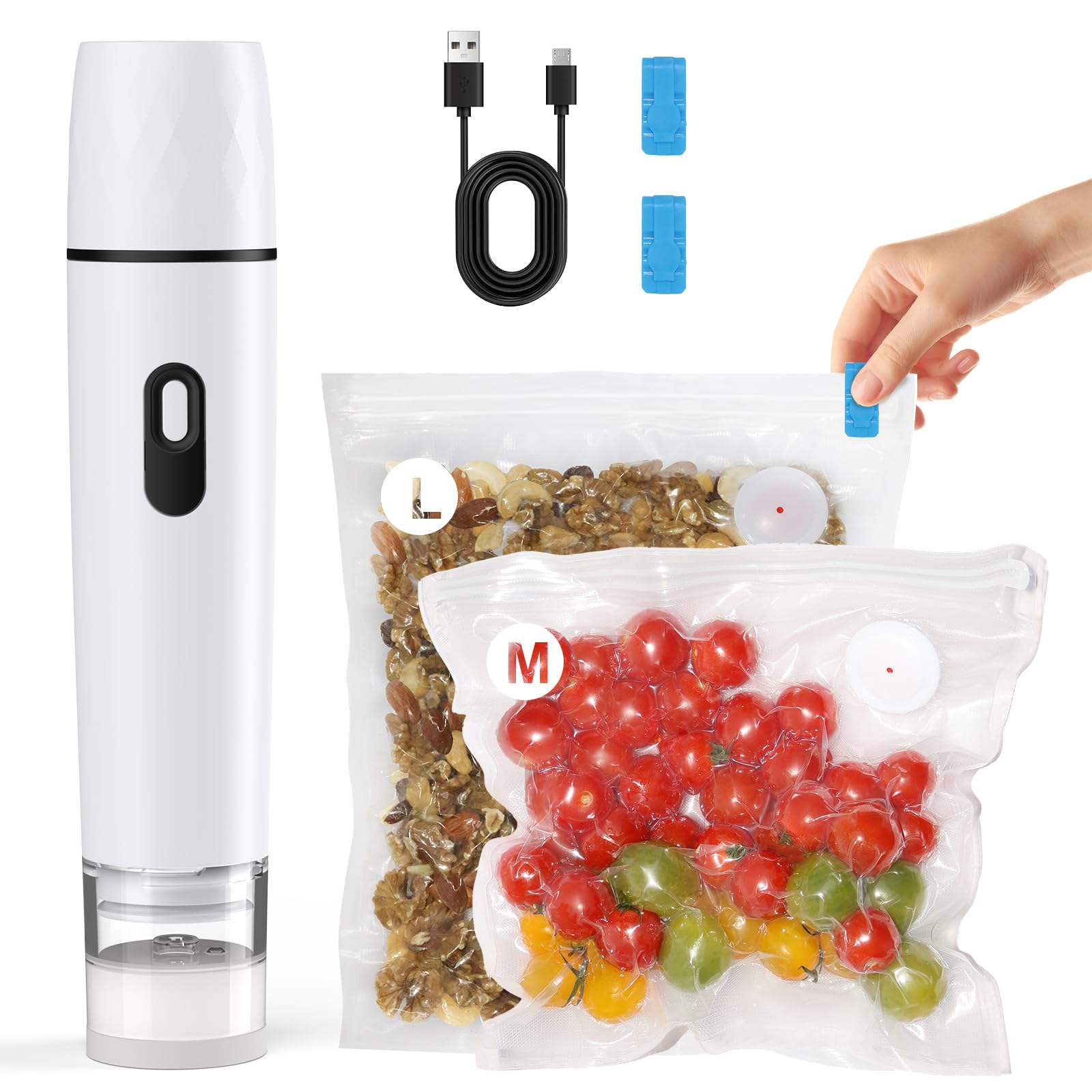 pratica macchina sottovuoto compatta con serbatoio d'acqua, saldatrice per alimenti con 15 sacchetti riutilizzabili, ricarica USB, freschezza garantita