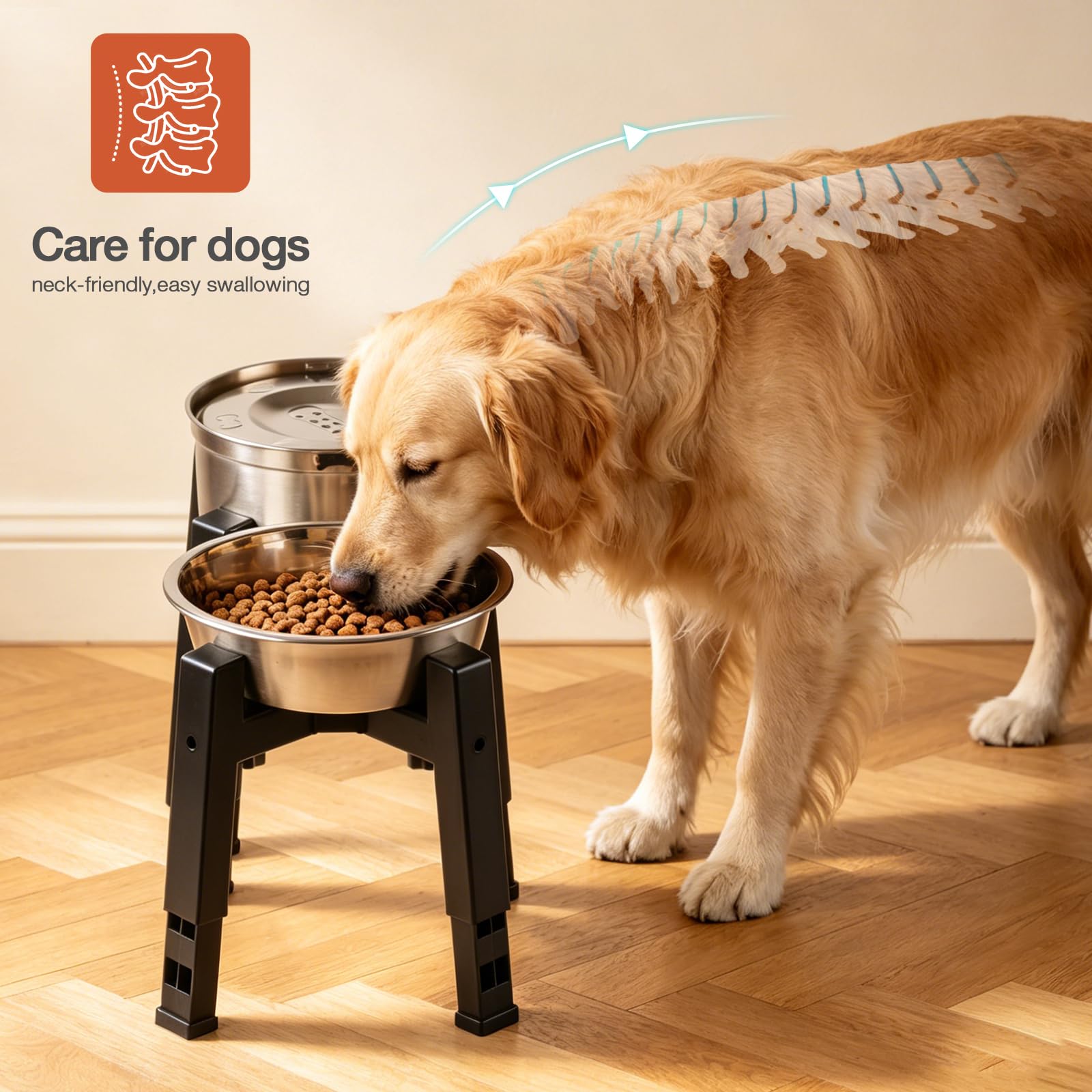 Confezione da 2 supporti per ciotole per cani con set di ciotole per alimentazione e acqua, supporto rialzato regolabile in altezza e larghezza, alimentatore per cani rialzato da 2,5 l e ciotola