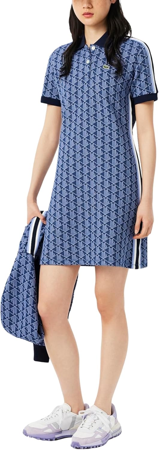 Lacoste Womens Slim Fit Monogram Jacquard Polo Dress