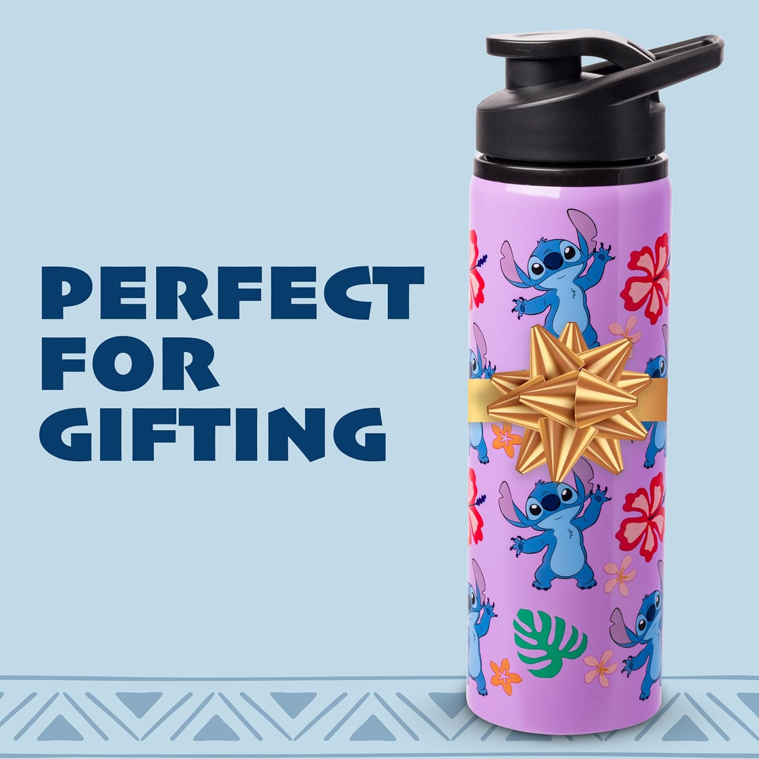Silver Buffalo Disney Lilo and Stitch Tropical Sitting Stitch Double Walled Stainless Steel Water Bottle, 25 Ounces