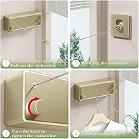 Vista 6 de Danpro Tendedero retráctil, línea de secado de 2x13.8 pies de diseño para dormitorio/armario de lujo, se integra perfectamente con interiores Dorado