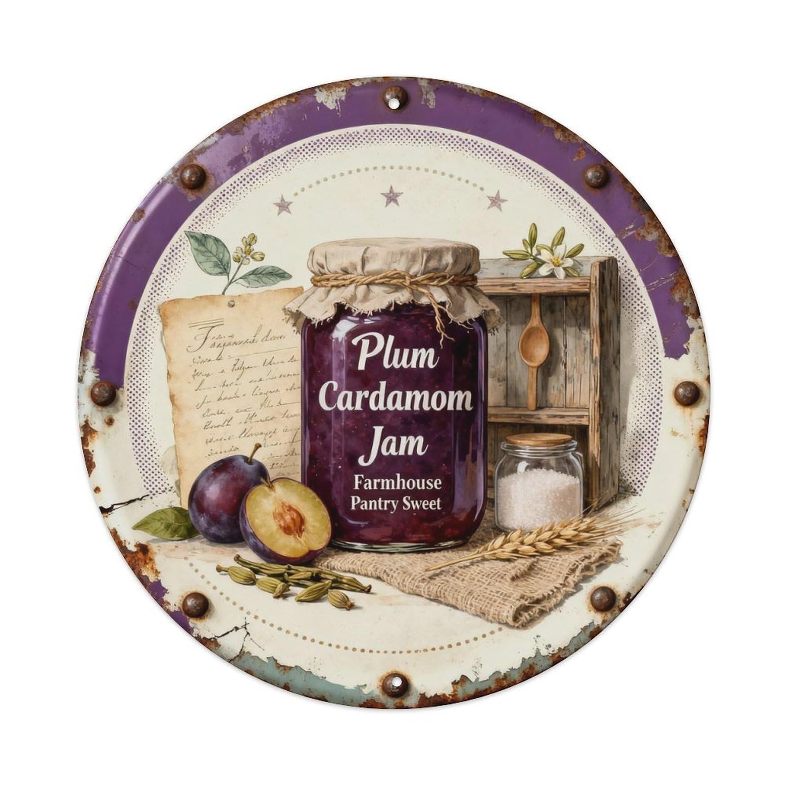 Plum Cardamom Jam Metal Tin Sign Plaque