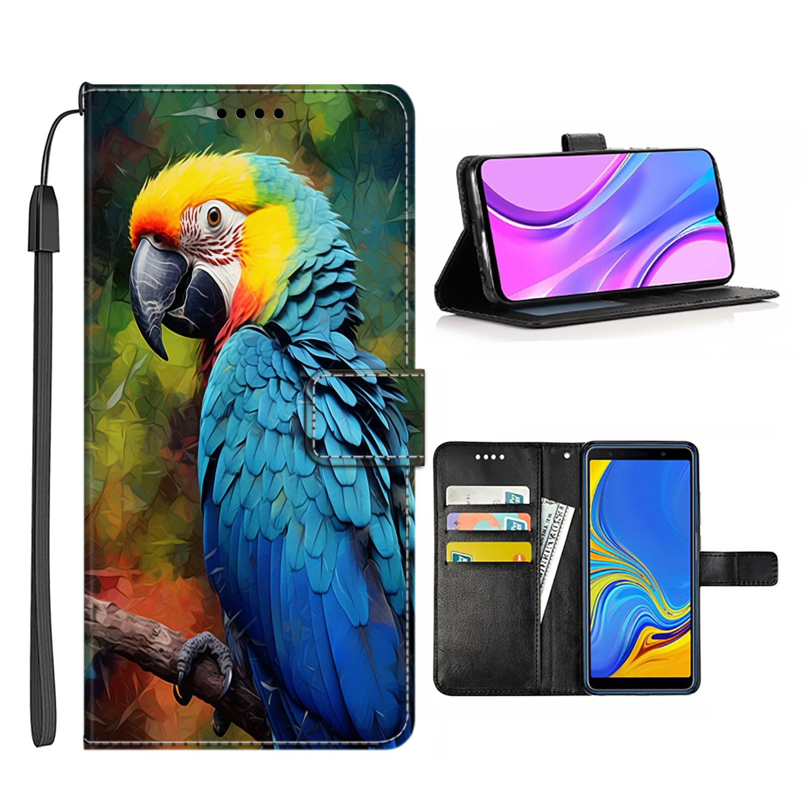 Wallet Phone Case for iPhone 14 Pro Max with Parrot-aa23 - Stylish and Functional PU Leather-Free Smartphone Case with Card Holder Multicolor