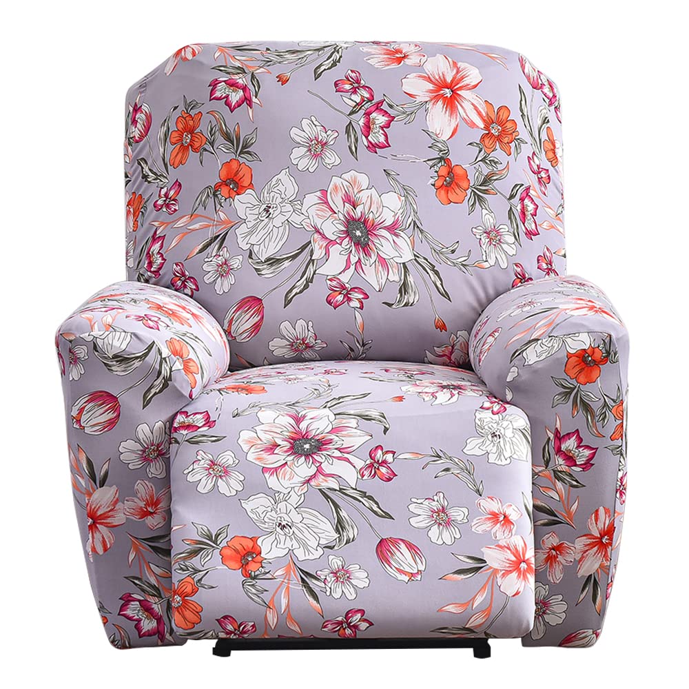Wjhdwyd Flores Brillantes Recliner Sofa Cover Stretch Cover For Lounge Chair 4 Pieces Stretch Cover For Recliner, Massage Chair(Flores Brillantes)