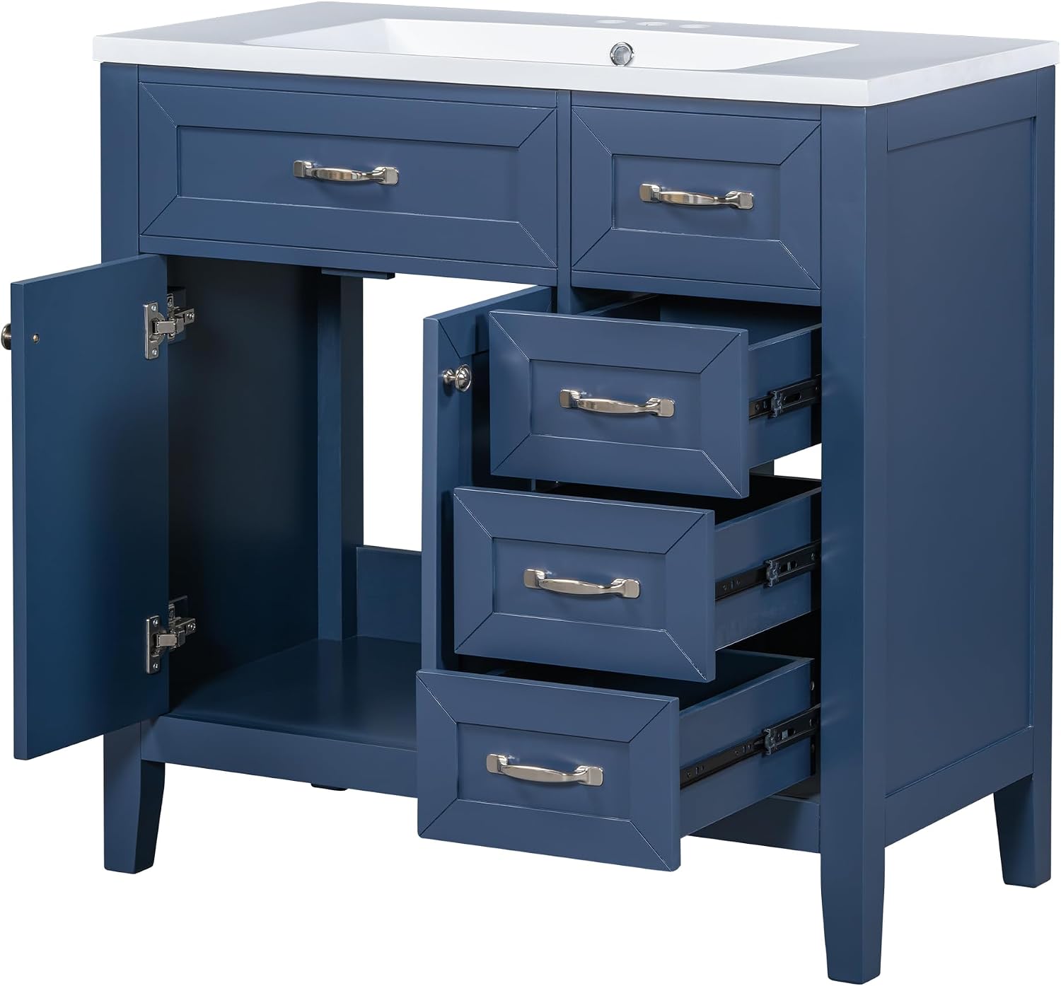 Harper & Bright Designs 36" Bathroom Vanity with Sink, Modern Blue Bathroom Vanity with 3 Drawers & Cabinet, Solid Wood Bathroom Cabinet with Undermount Basin