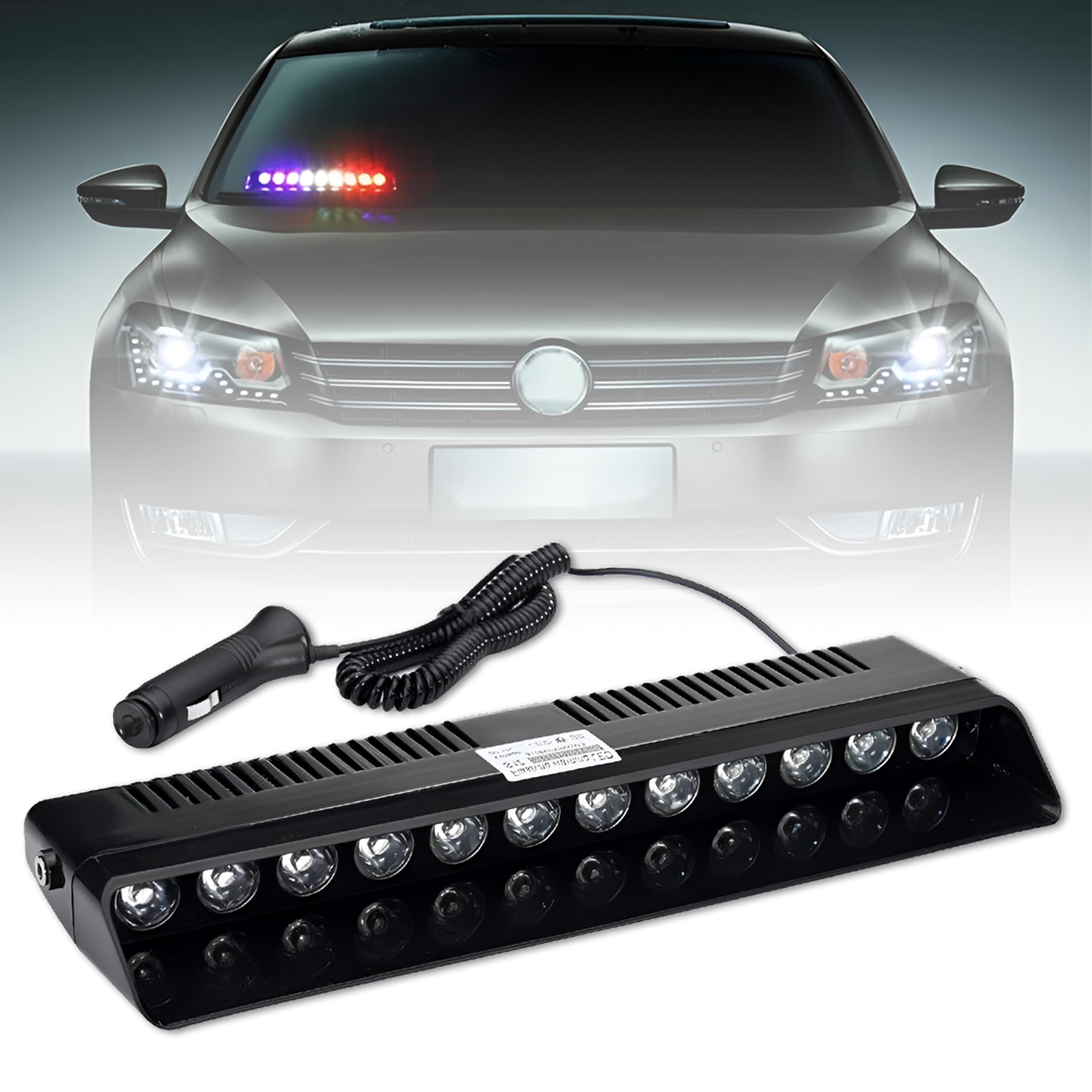 MIKANIX Universal Waterproof 12 LED Red | Blue & White Police PCR Light With 11 Modes of Flashing | Strobe Flasher | Emergency Warning Lamp for All Cars-image-29