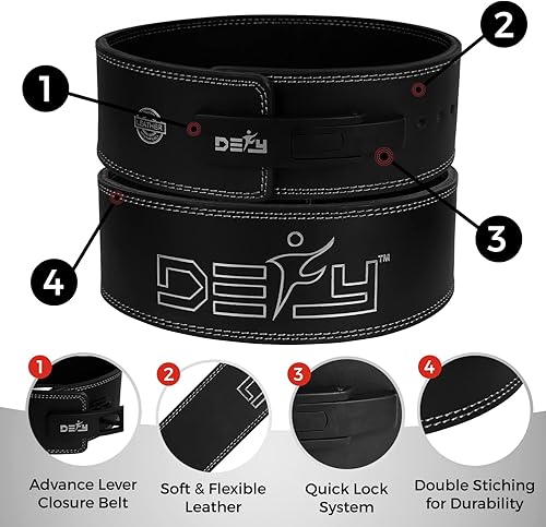 Miniatura 5 de DEFY - Cinturón de palanca de levantamiento de pesas de cuero puro de 0.394 pulgadas, cinturón de gimnasio de palanca de 4 pulgadas de ancho,