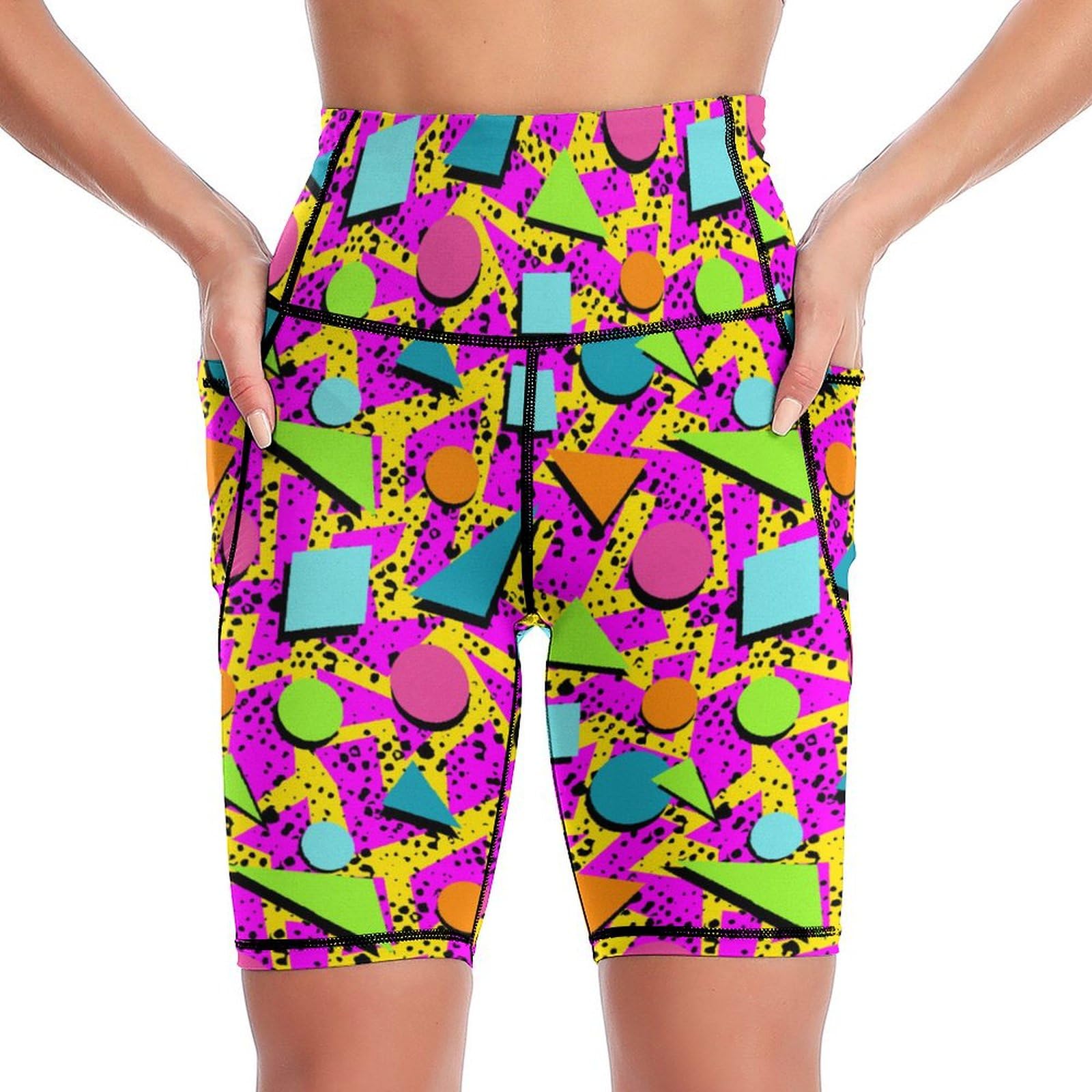 DROEYROEST High Waist Knee Length Biker Shorts Women Tummy Control Workout Yoga Running Leggings with Pockets