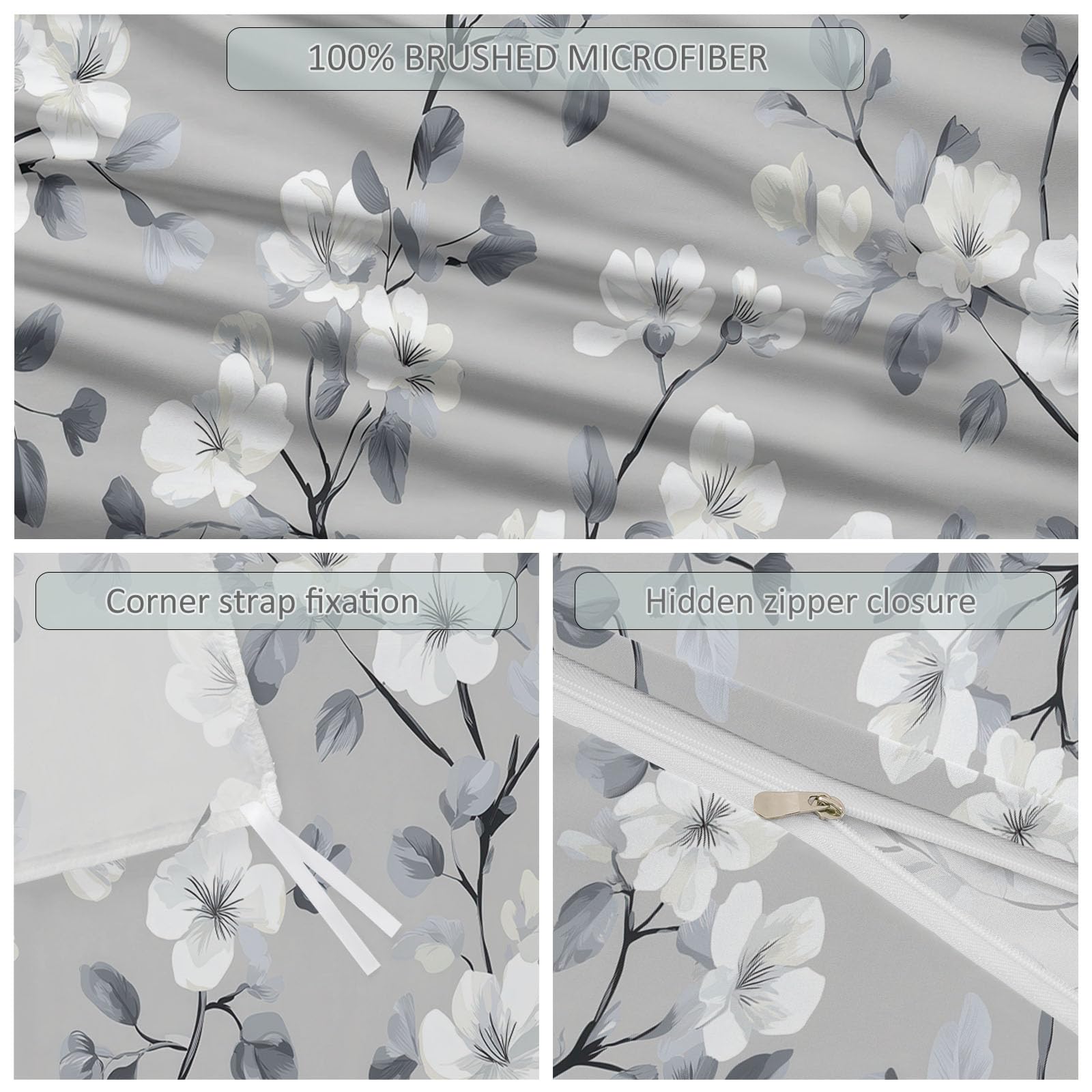 Nordic Plants Branches kwiatowy zestaw poszewek na kołdrę 135 x 200 cm, nowoczesny, minimalistyczny zestaw pościeli, miękka mikrofibra, dwustronna poszewka na kołdrę na każdą porę roku, z zamkiem